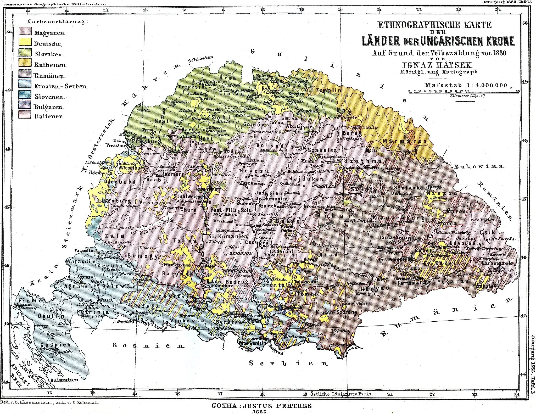 Photo showing: Ethnic groups of the Hungarian Kingdom according to the 1880-census