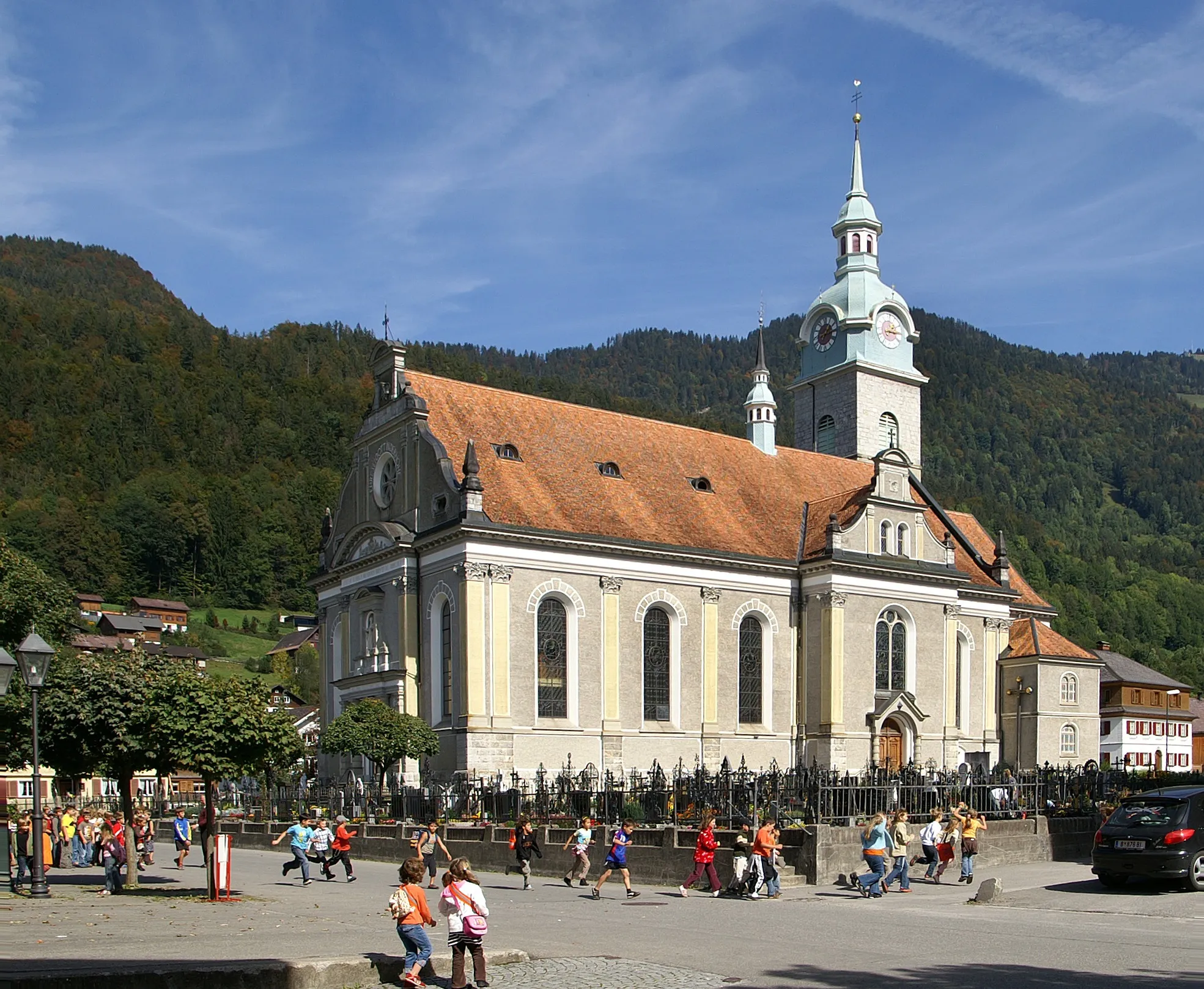 Photo showing: Pfarrkirche St.Jodok 1907/08 in Bezau