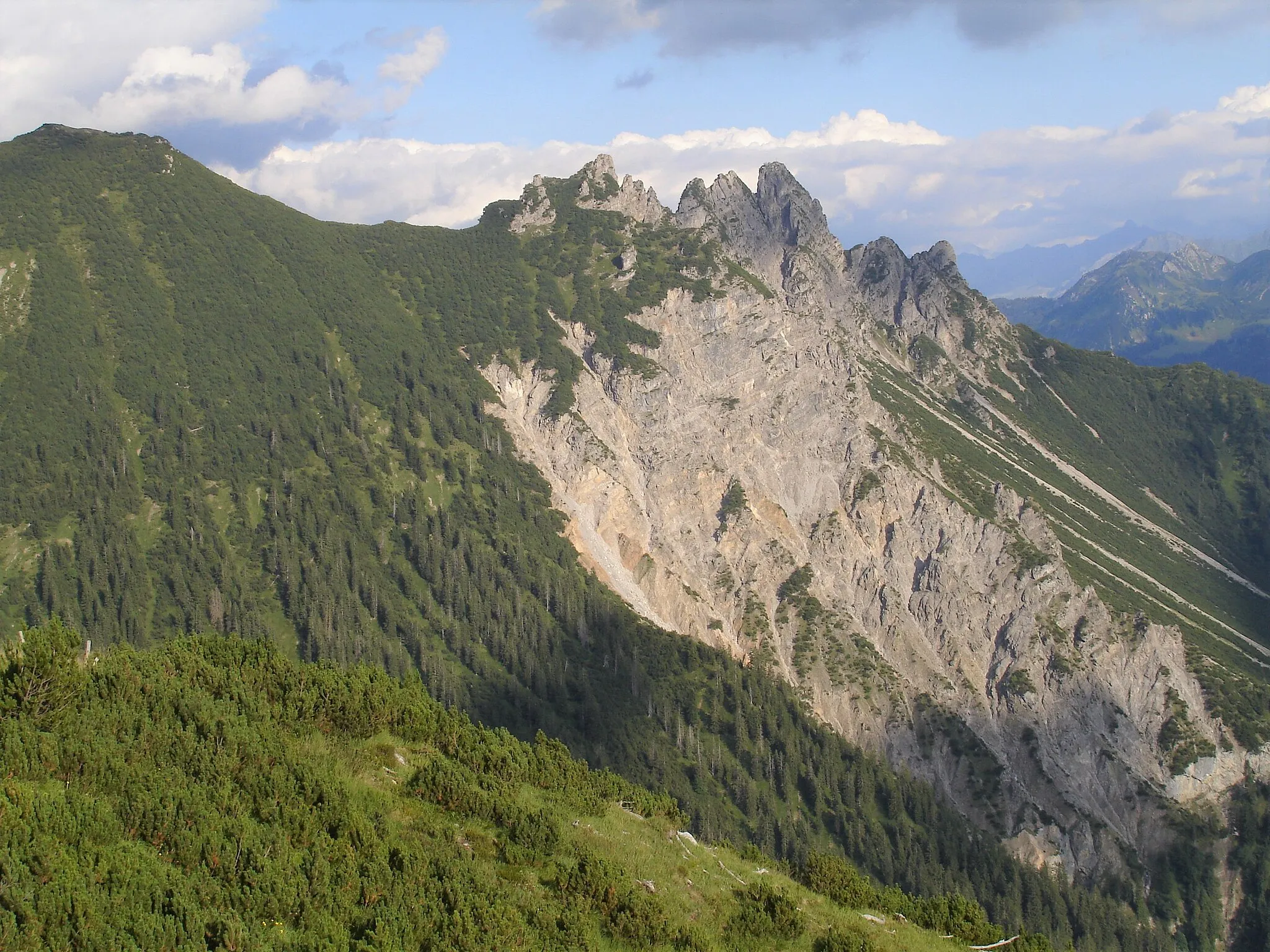 Photo showing: Diese Steilwände und Schutthalden liefern das Geschiebe, auf dem ein Teil von Bludenz steht und das die Stadt im Hochwasserfall bedroht.