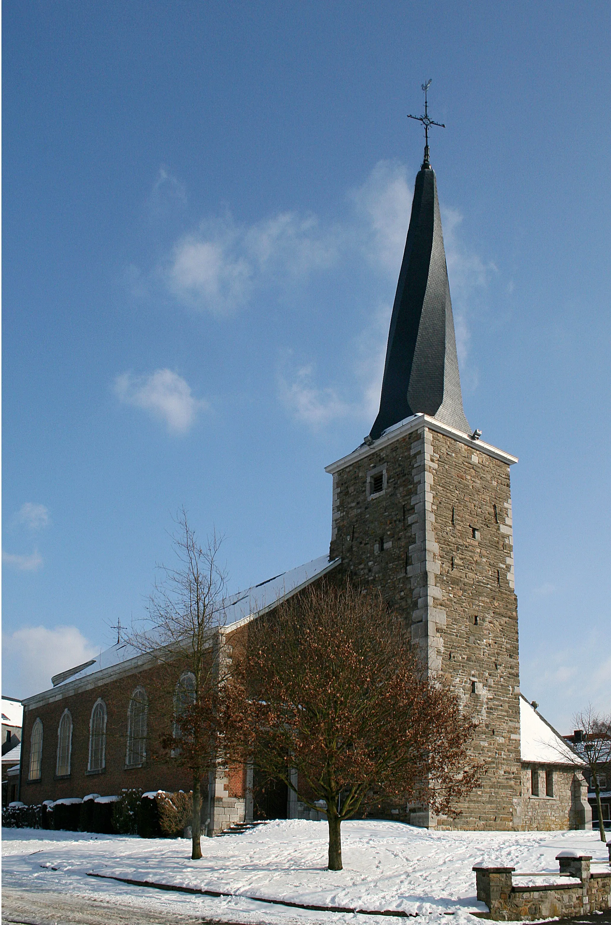 Photo showing: Jalhay (Belgium), the Saint Michael's church and its twisted church tower  (1840).