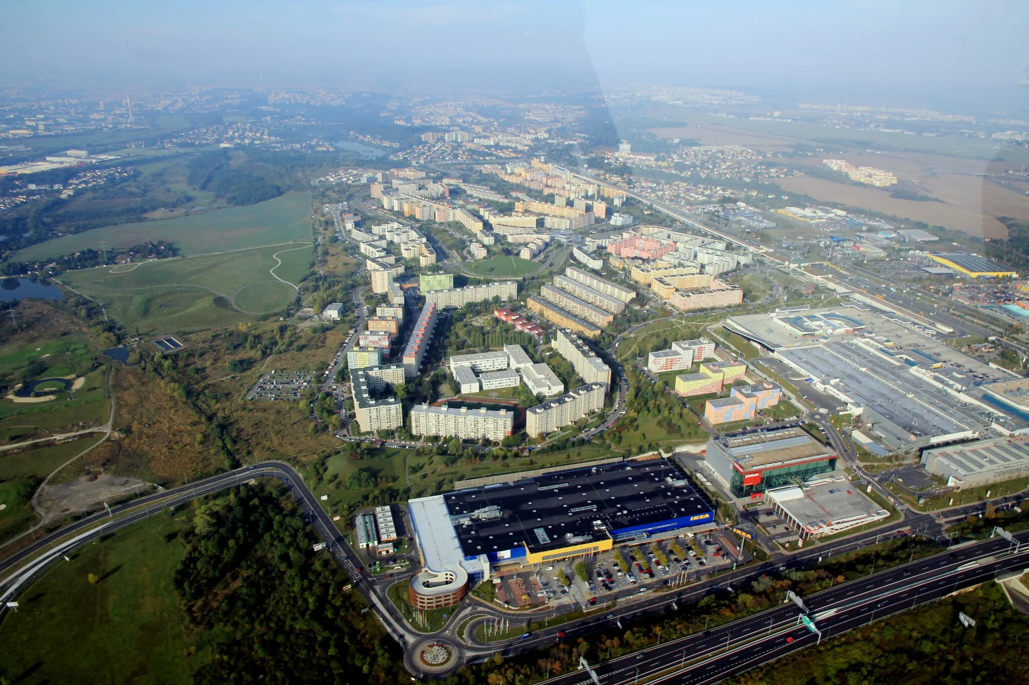 Photo showing: View from helicopter on Černý Most, part of Prague, Czech Republic