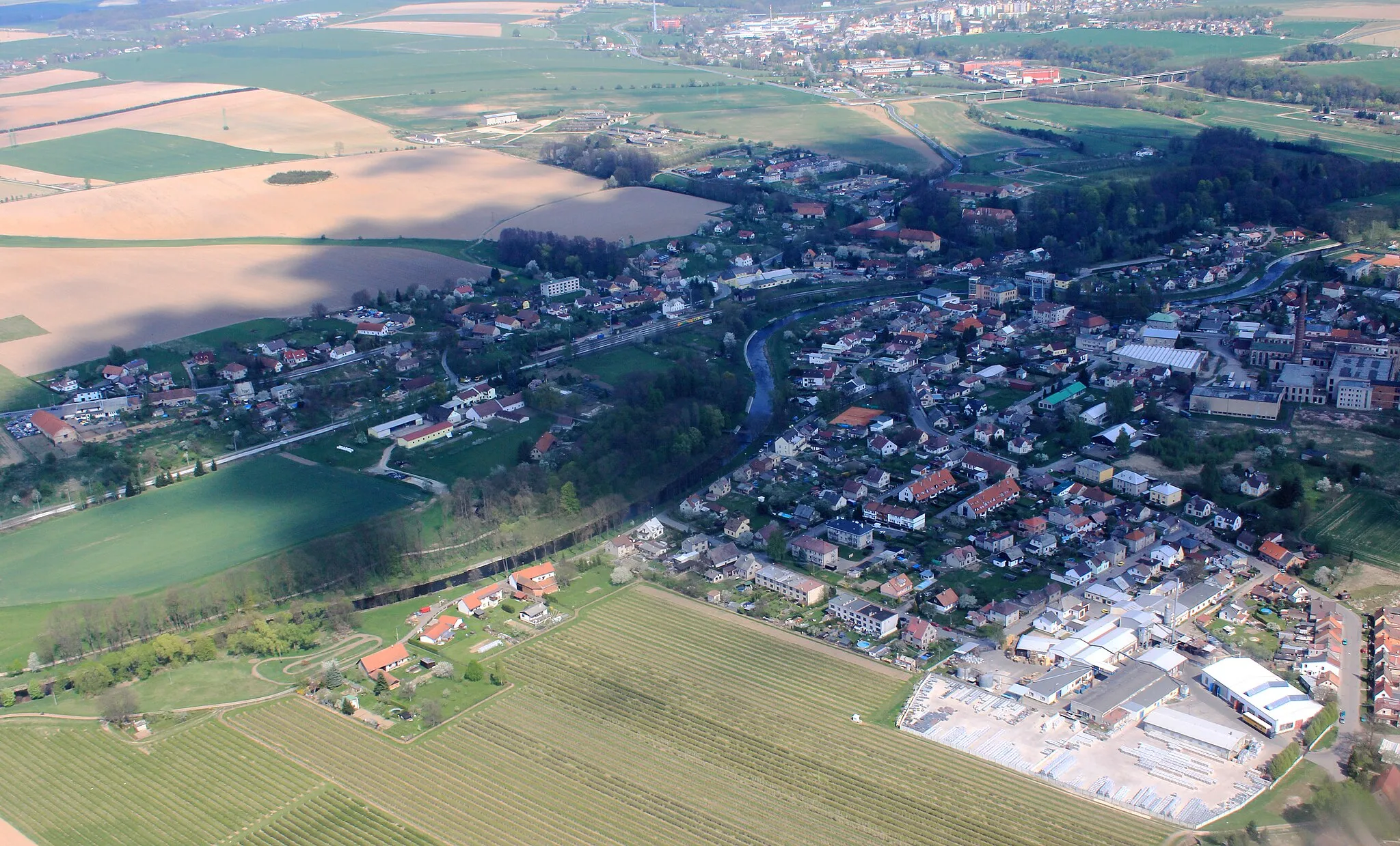 Photo showing: Small town Doudleby nad Orlicí from air, eastern Bohemia, Czech Republic