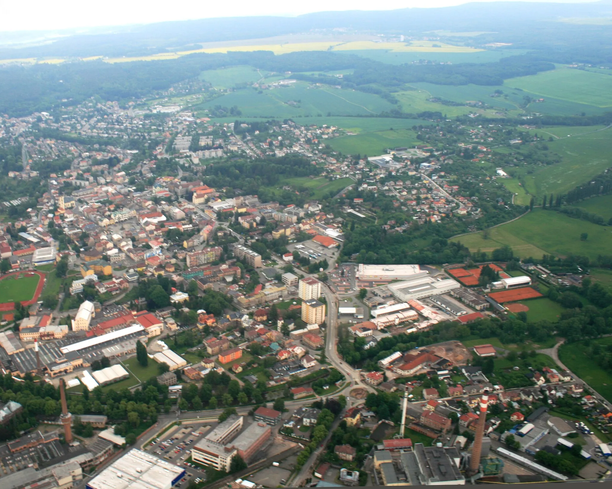 Photo showing: Town Dvůr Králové nad Labem from air, eastern Bohemia, Czech Republic