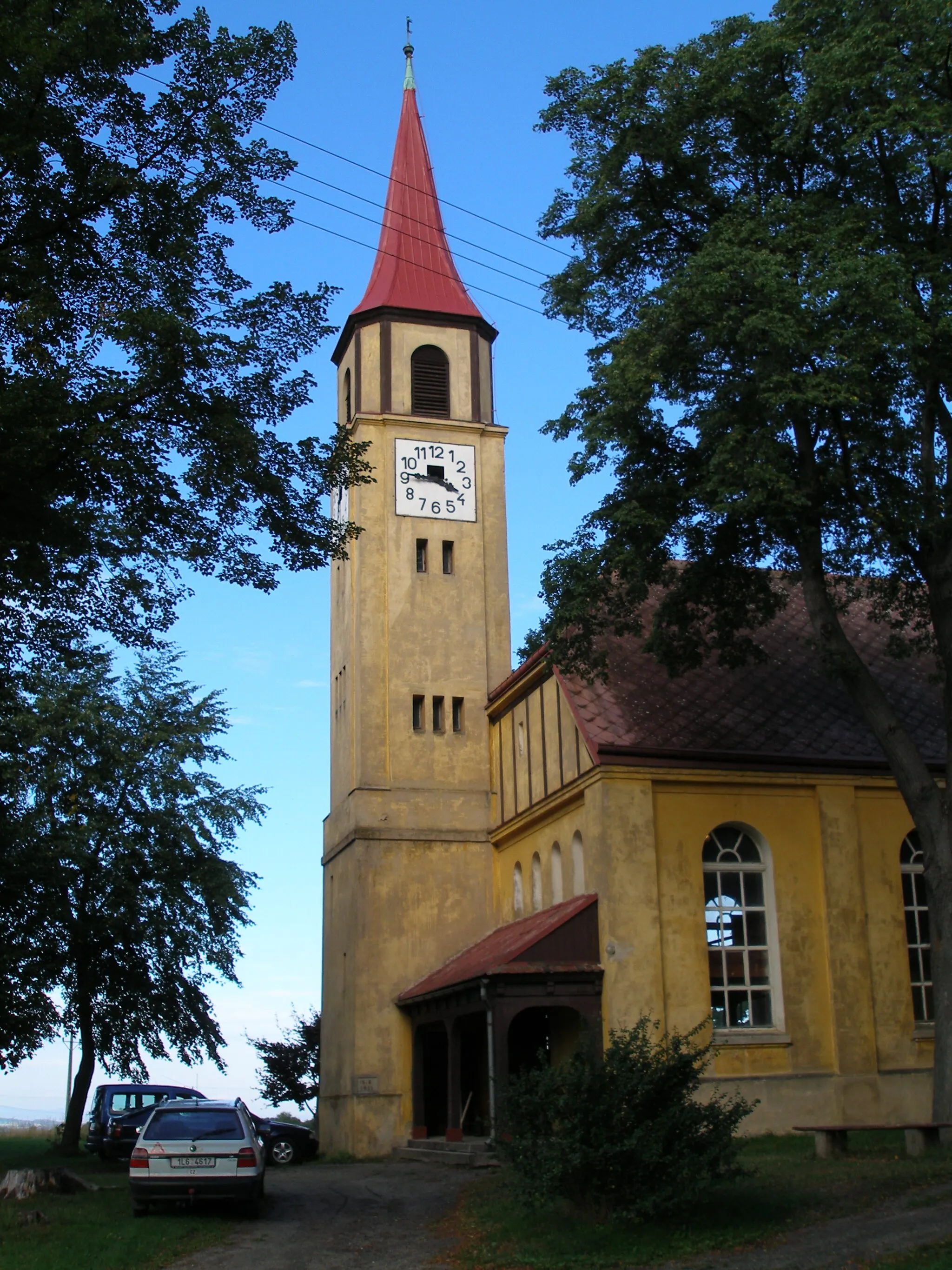 Photo showing: Nové Město pod Smrkem, tower of protestant church
