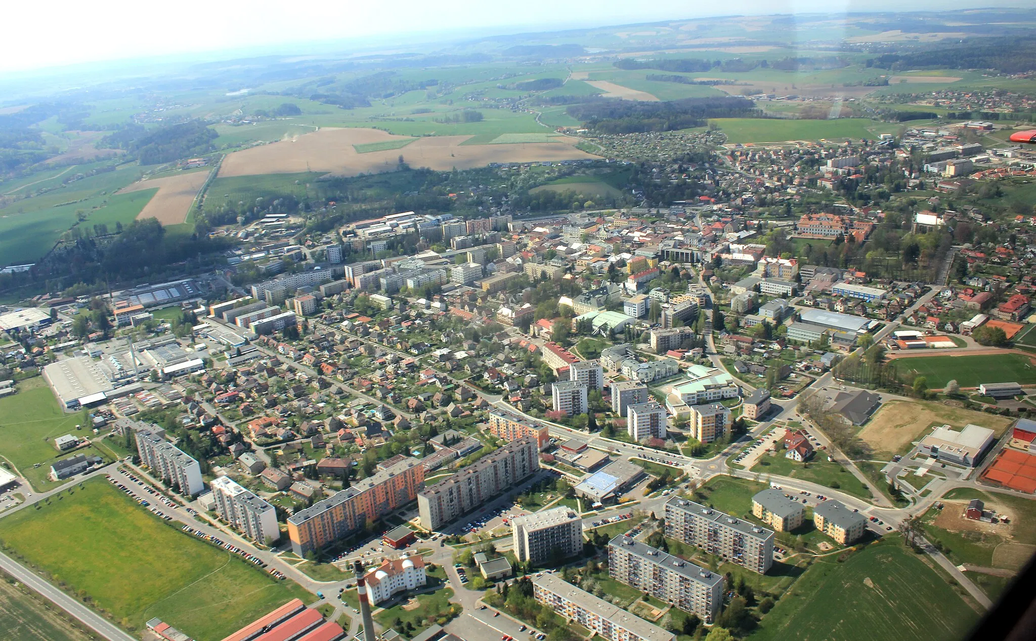 Photo showing: Town Rychnov nad Kněžnou from air, eastern Bohemia, Czech Republic