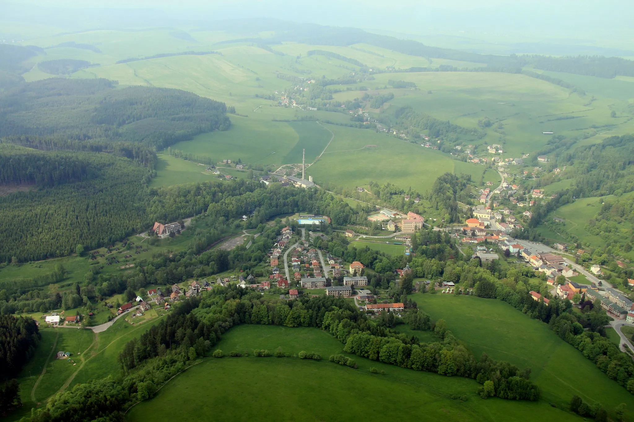 Photo showing: Small town Teplice nad Metují from air, eastern Bohemia, Czech Republic