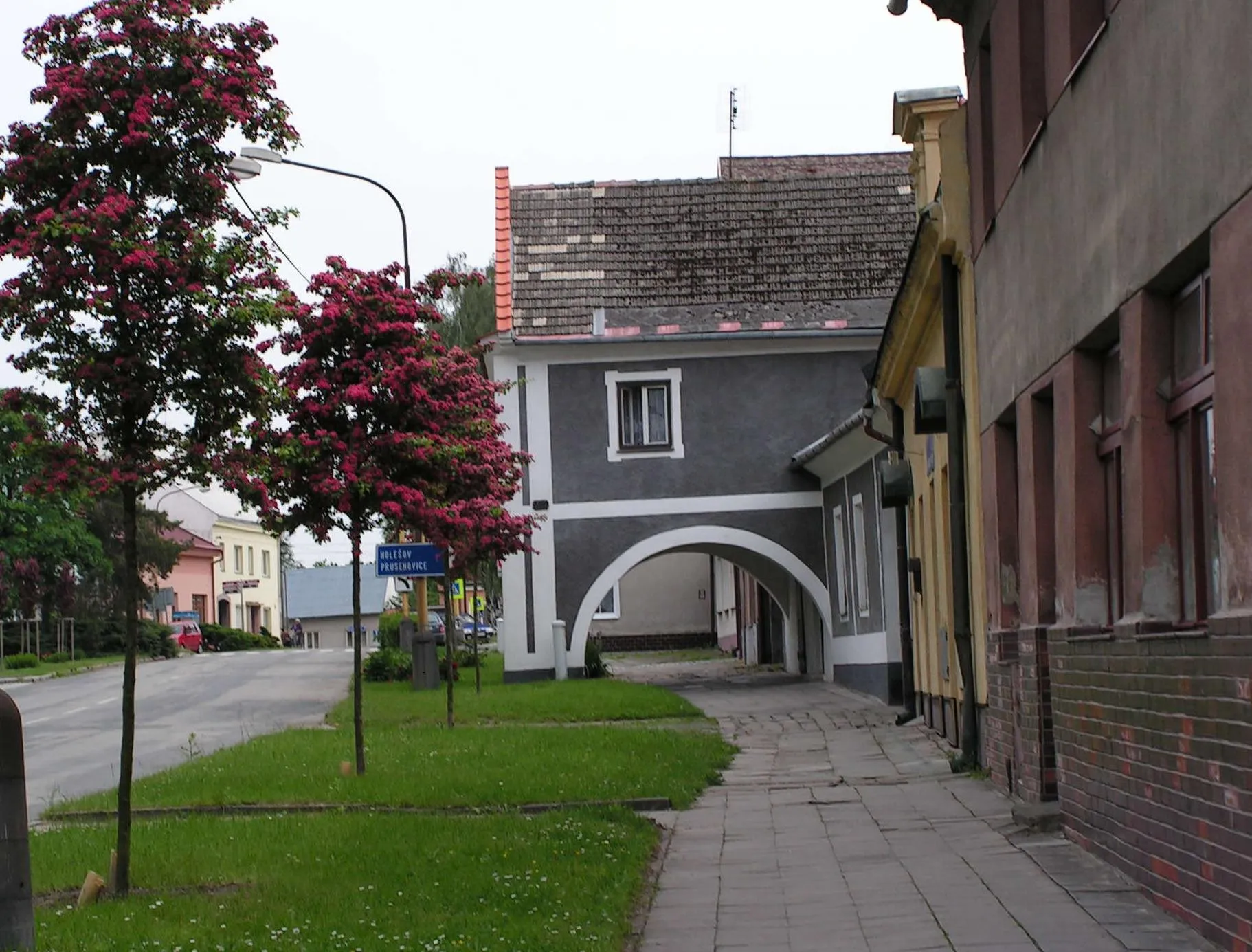 Photo showing: Drevohostice (Czech Republic) - house no.17, 18th century, with Crataegus laevigata 'Paul's Scarlet'