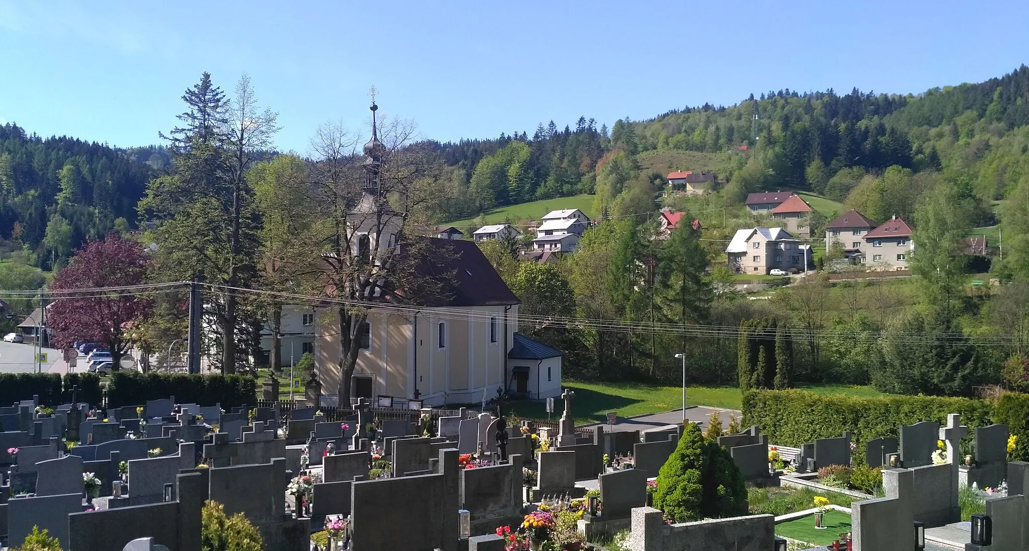 Photo showing: Pohled na kostel ve Valašské Bystřici