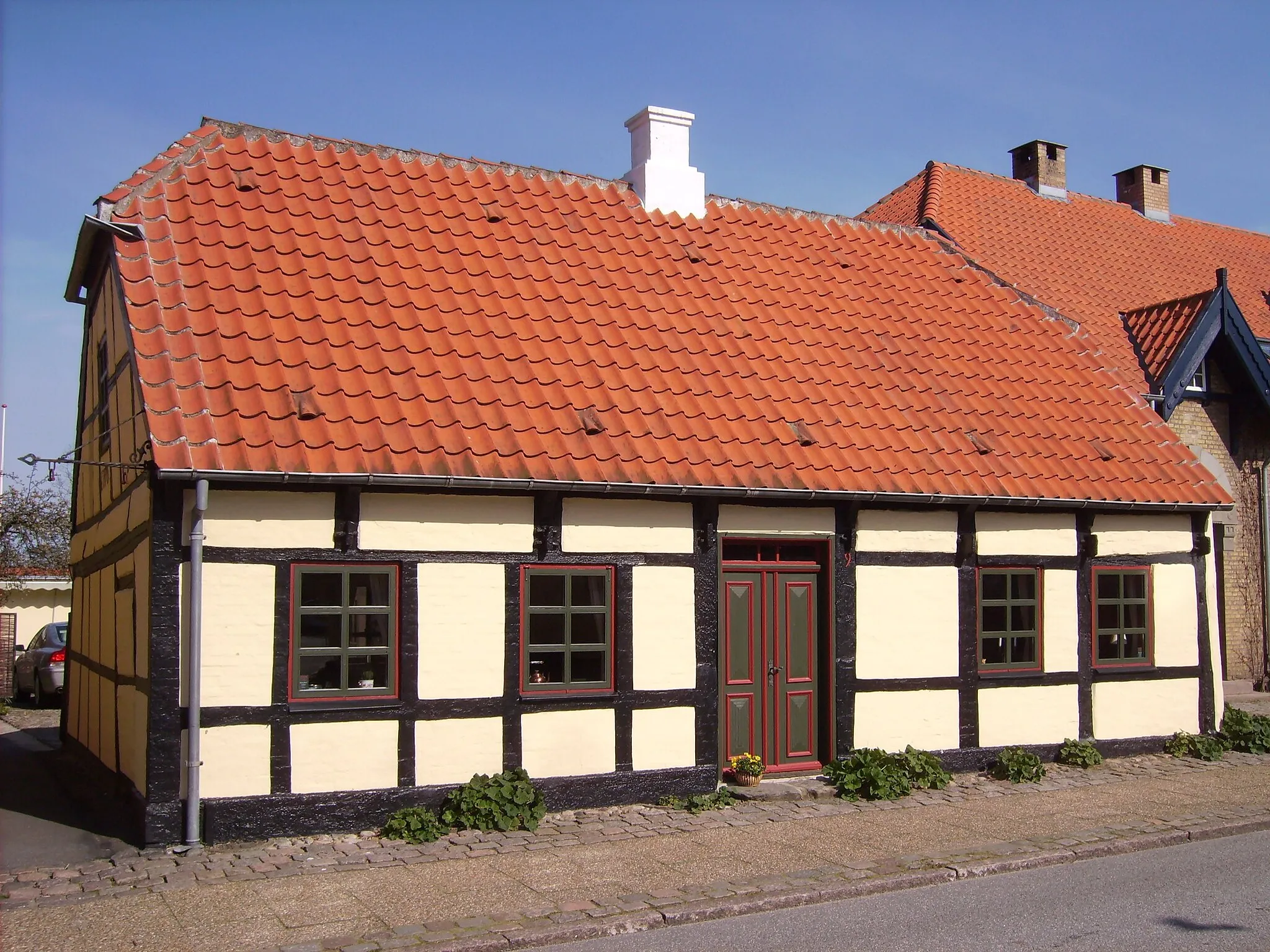 Photo showing: The town Sæby, with the Carmelite Monastery etablished around the year 1470, is situated in North Jutland in Denmark, has a habour and the stream (river) Sæby Å.