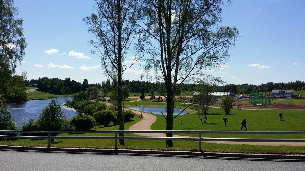 Photo showing: Kurikka central  sportspark with river scene.