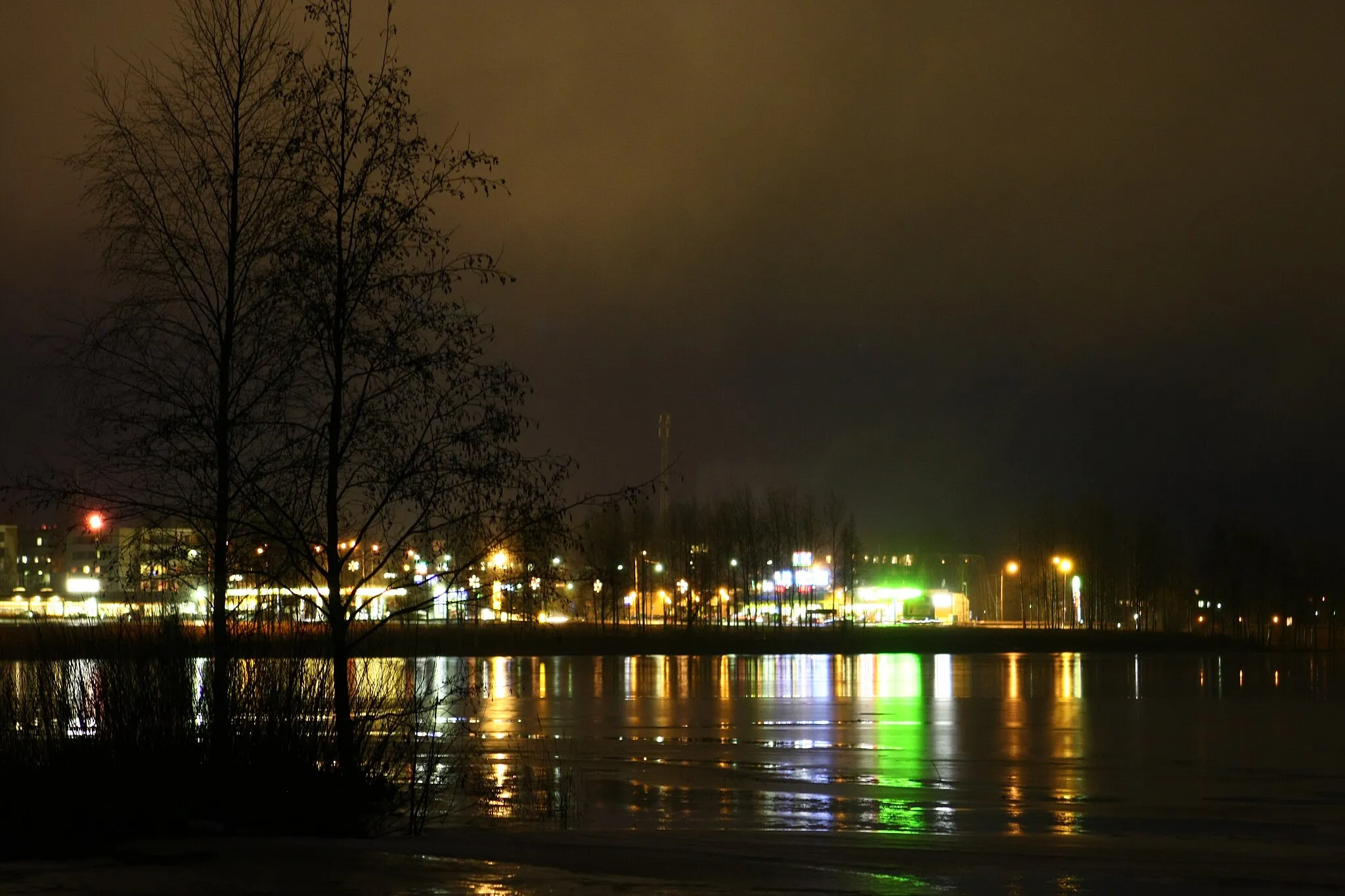 Photo showing: Parkano, Finland, at night, looking from the lake