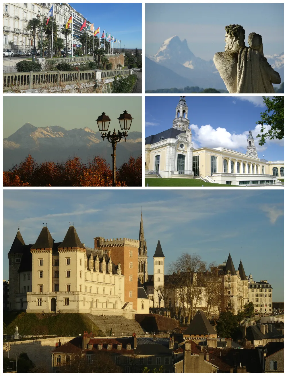 Photo showing: Images, de haut en bas et de gauche à droite :
Boulevard des Pyrénées Pau 1.JPG par Flo641.
Pic du Midi d'Ossau par Flo641.
Pic_du_Midi_de_Bigorre_et_lampadaire_Pau.JPG par Flo641.
Palais Beaumont.JPG par Florent Pécassou.
Vue sur Pau.JPG par Flo641.