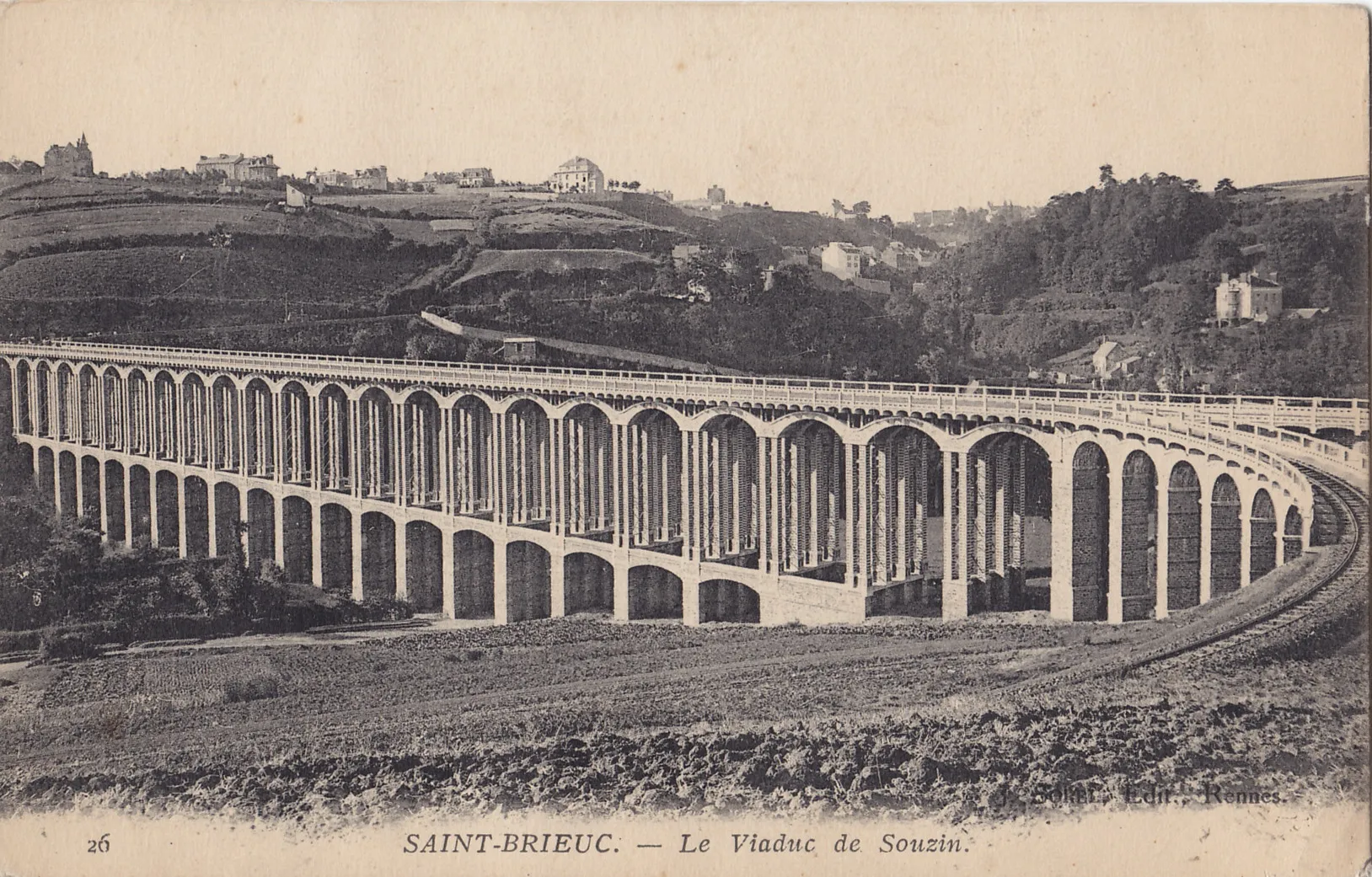 Photo showing: Carte postale ancienne éditée par Borel à Rennes  : SAINT-BRIEUC - Le Viaduc de Souzin.