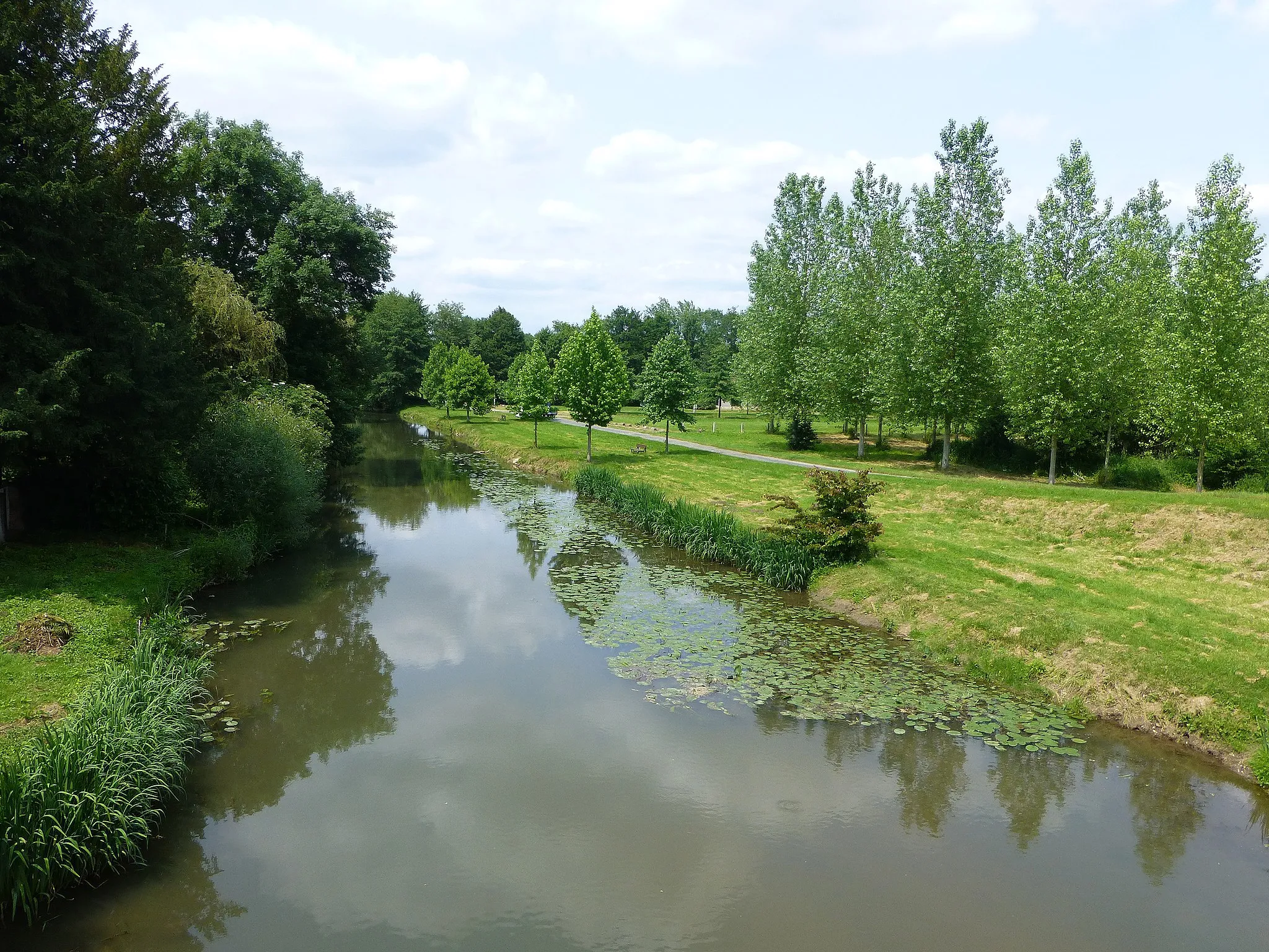 Photo showing: La Grande Sauldre à Argent-sur-Sauldre (Cher), vue depuis le pont, à proximité du château