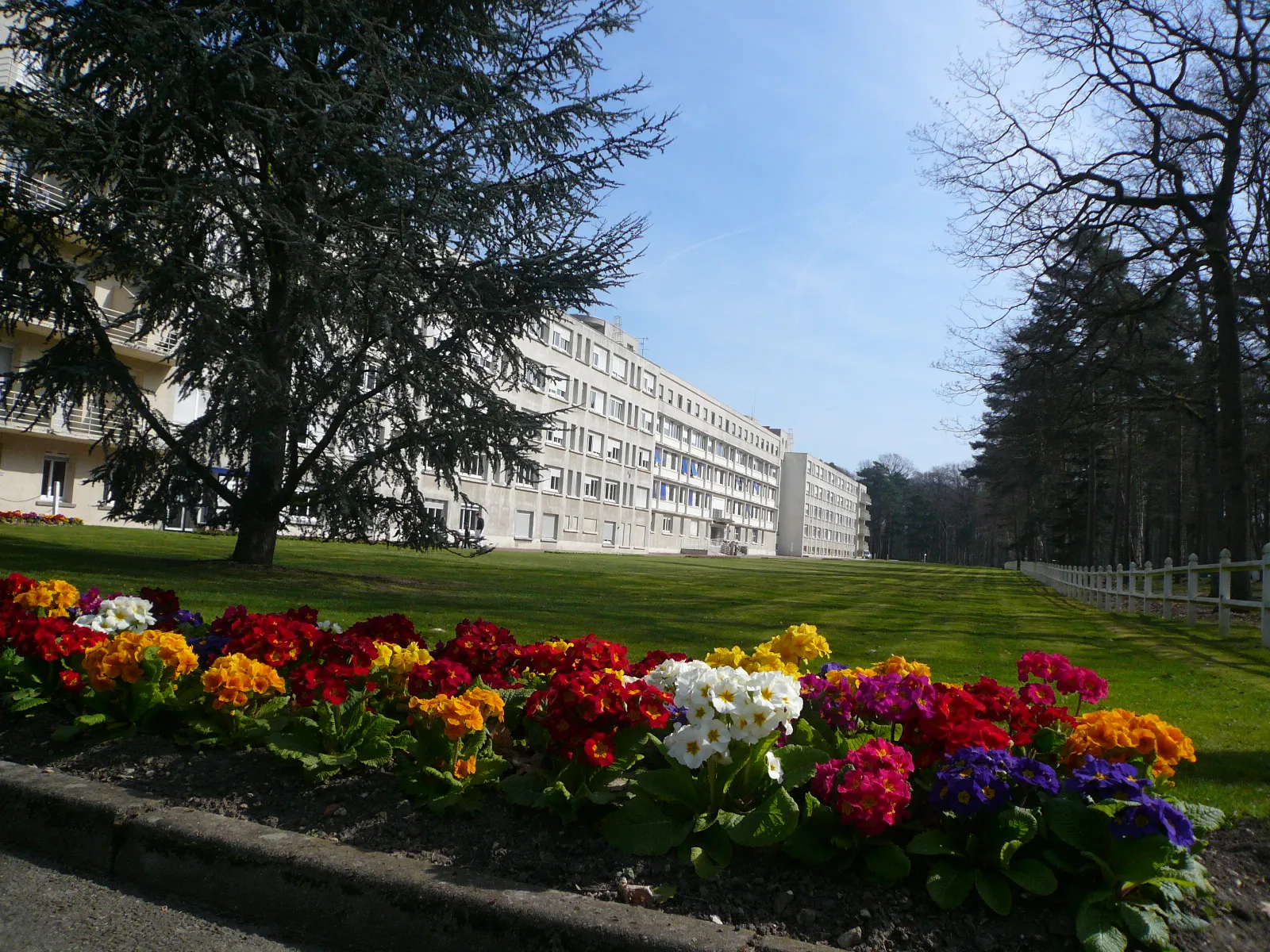 Photo showing: Une vue extérieure ensoleillée et fleurie de l'hopital La Musse