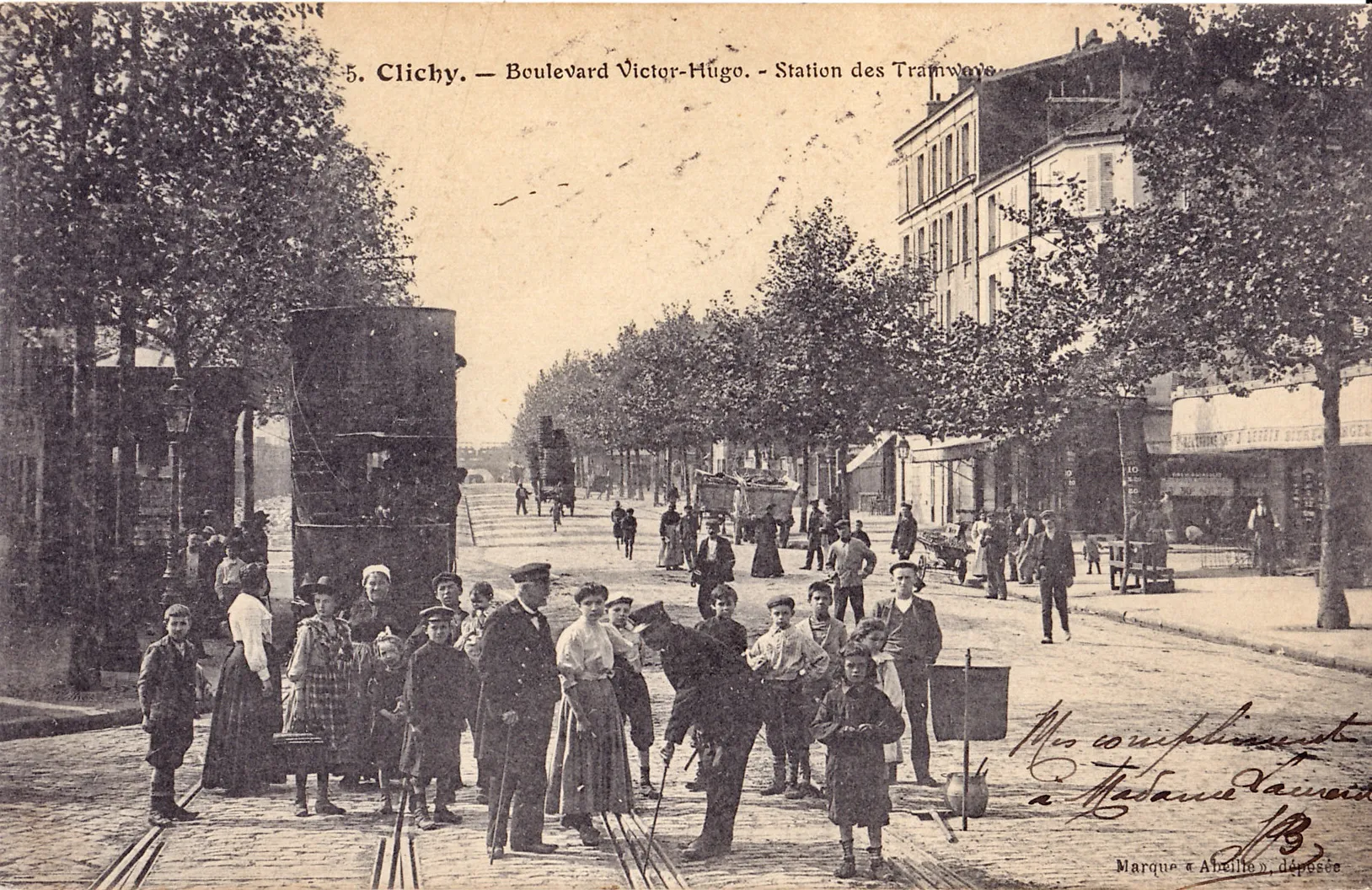 Photo showing: Carte postale ancienne éditée par Abeille, n°5  : CLICHY - Station des Tramways