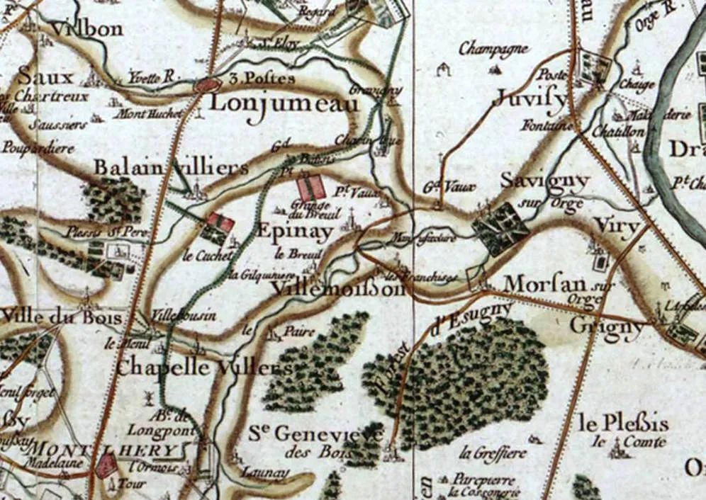 Photo showing: Carte de la région d'Epinay-sur-Orge au XVIIe siècle par Cassini.
