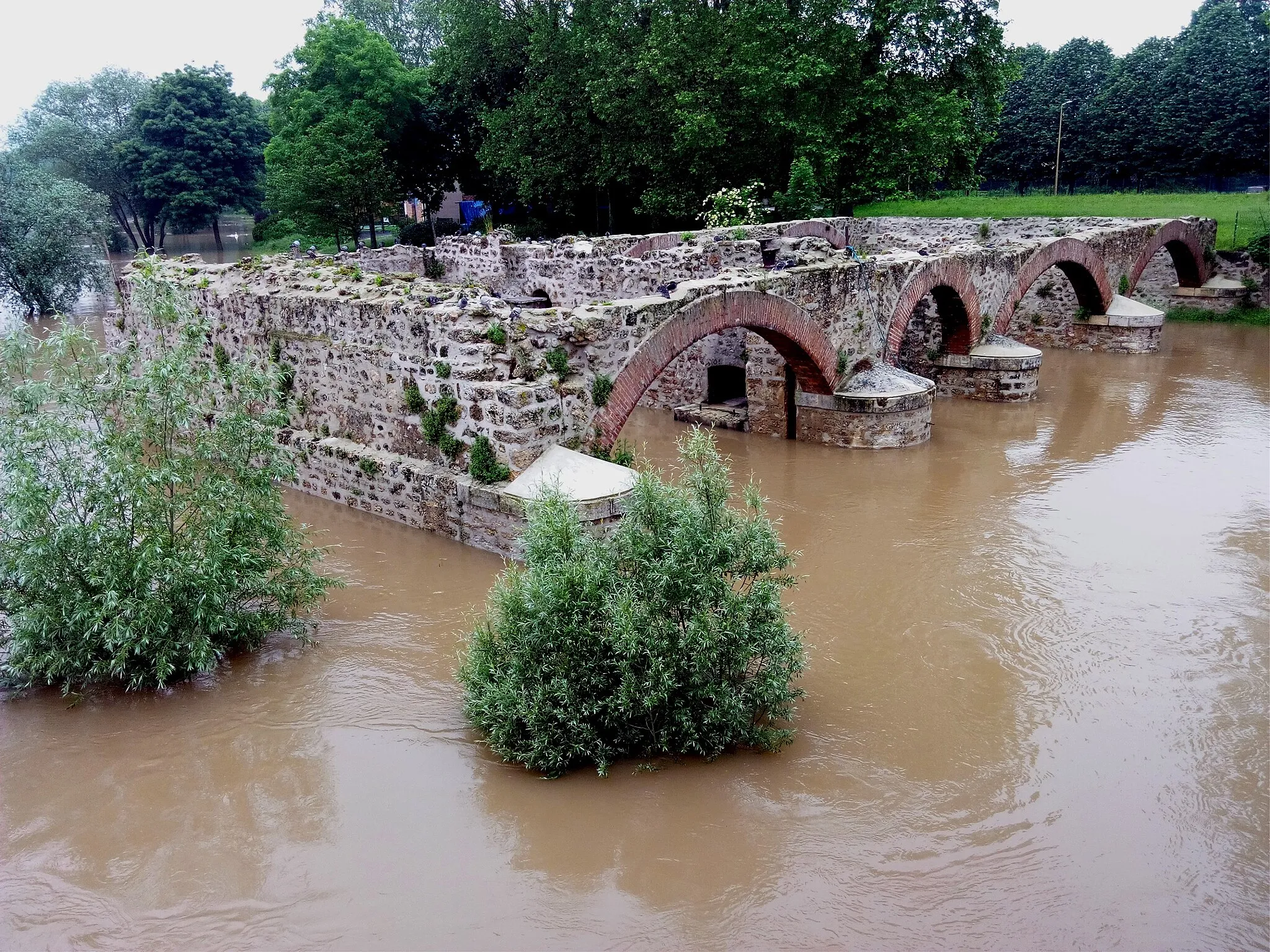 Photo showing: L'ancien Moulin sur la Marne pendant les inondations de juin 2016, Chelles, Seine-et-Marne, France.