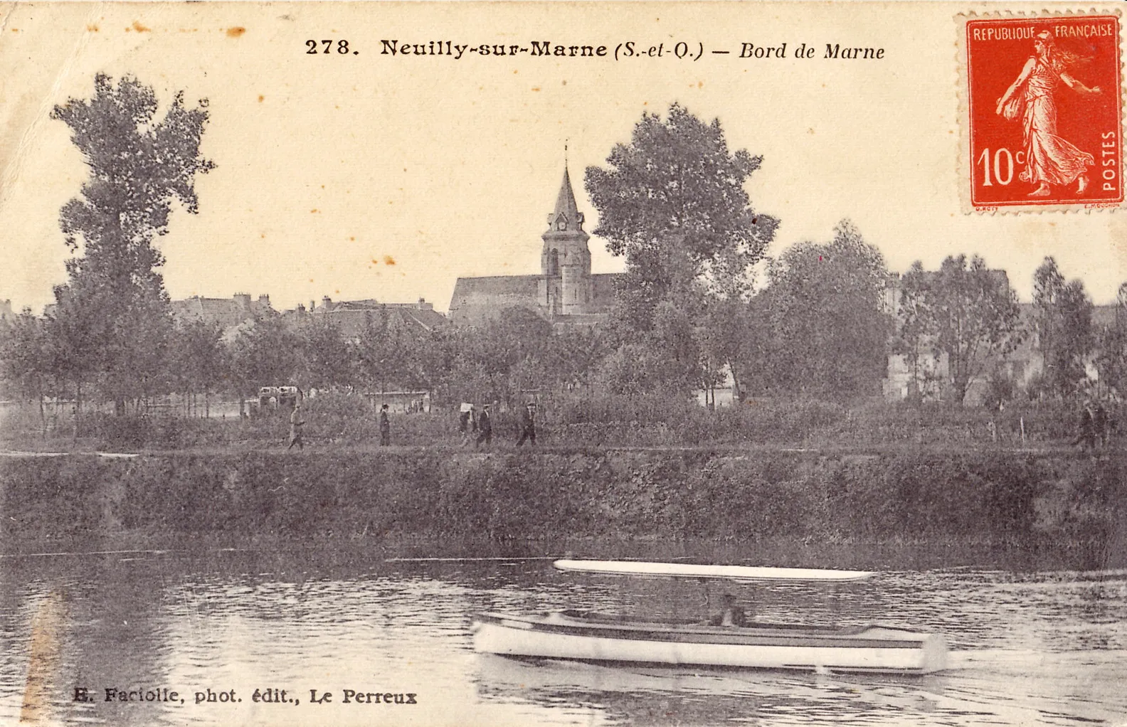 Photo showing: Carte postale ancienne éditée par E. Faciolle au Perreux, n°278 : NEUILLY-SUR-MARNE - Bord de Marne