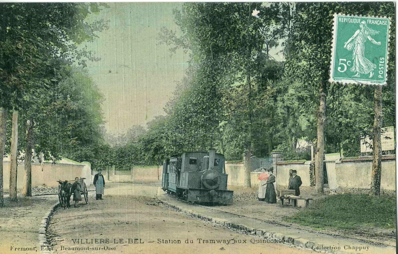 Photo showing: Carte postale ancienne éditée par Frémont à Beaumont-sur-Oise, collection Chappuy : VILLIERS-LE-BEL - Station du Tramway aux Quinconces