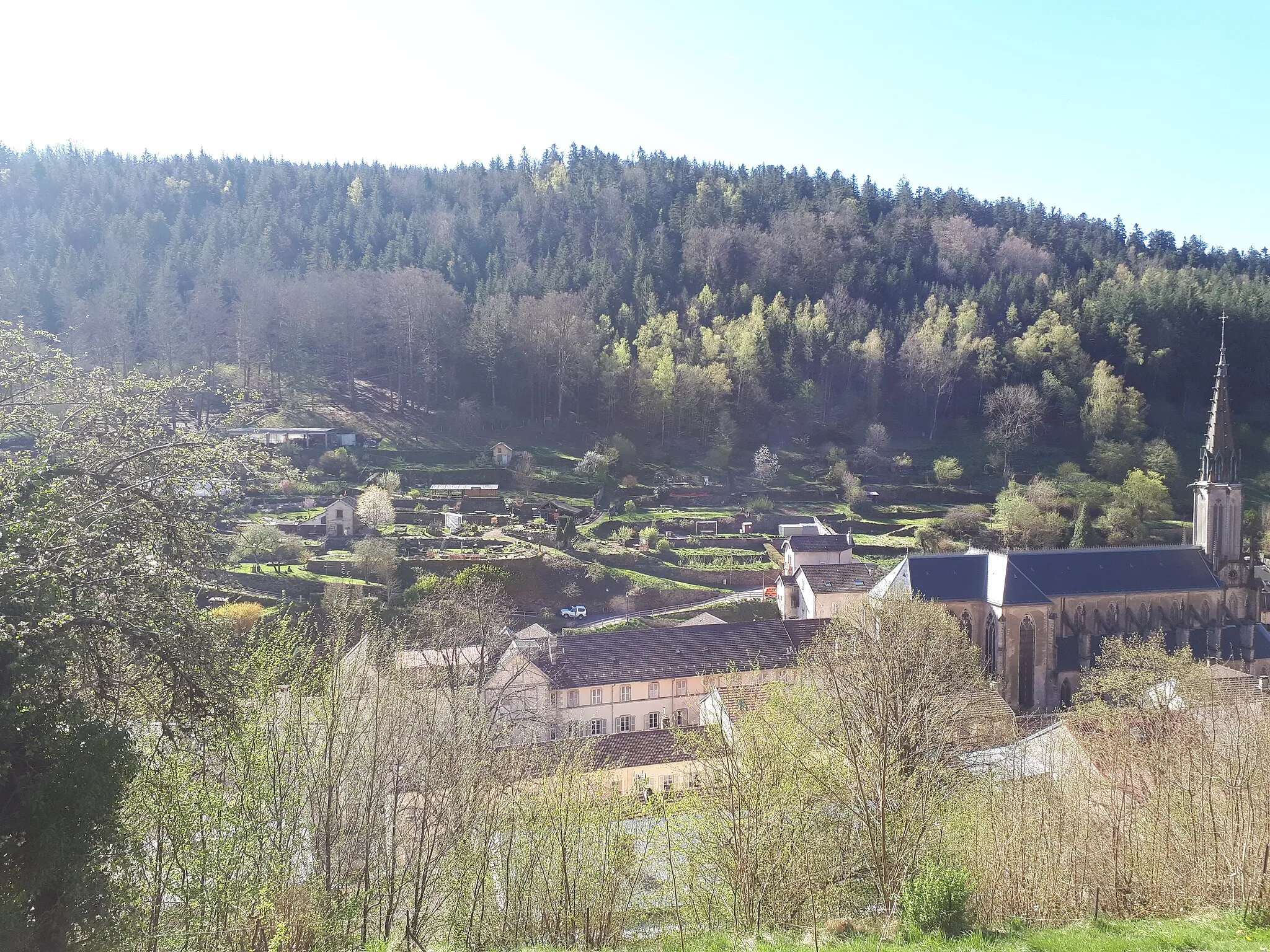 Photo showing: Jardins en Terrasses et église Saint-Amé de Plombières