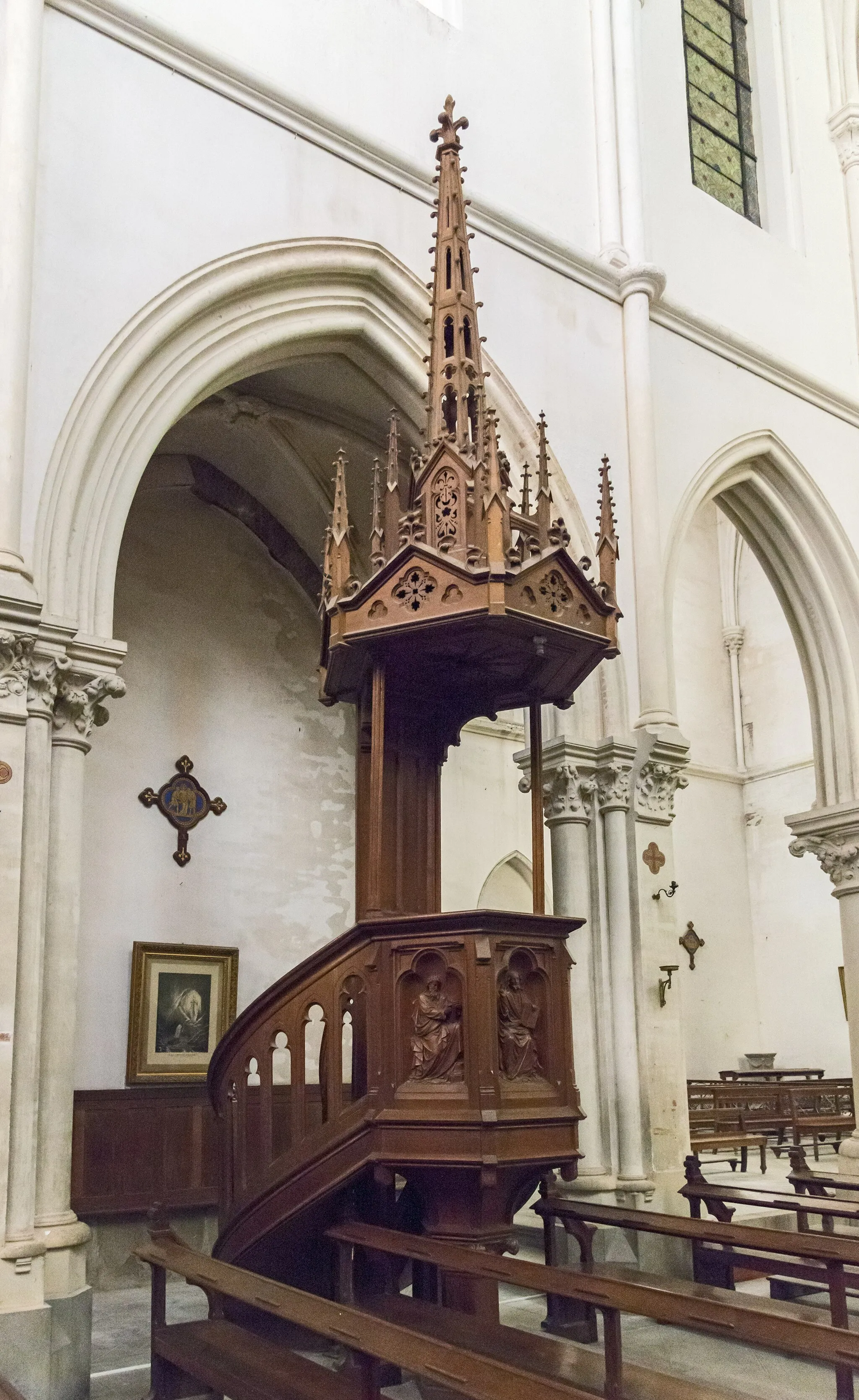 Photo showing: Notre-Dame de l'Assomption of Montbeton : view from the inside, the neo-Gothic pulpit.
Architect: Henry Bach (1815-1899)