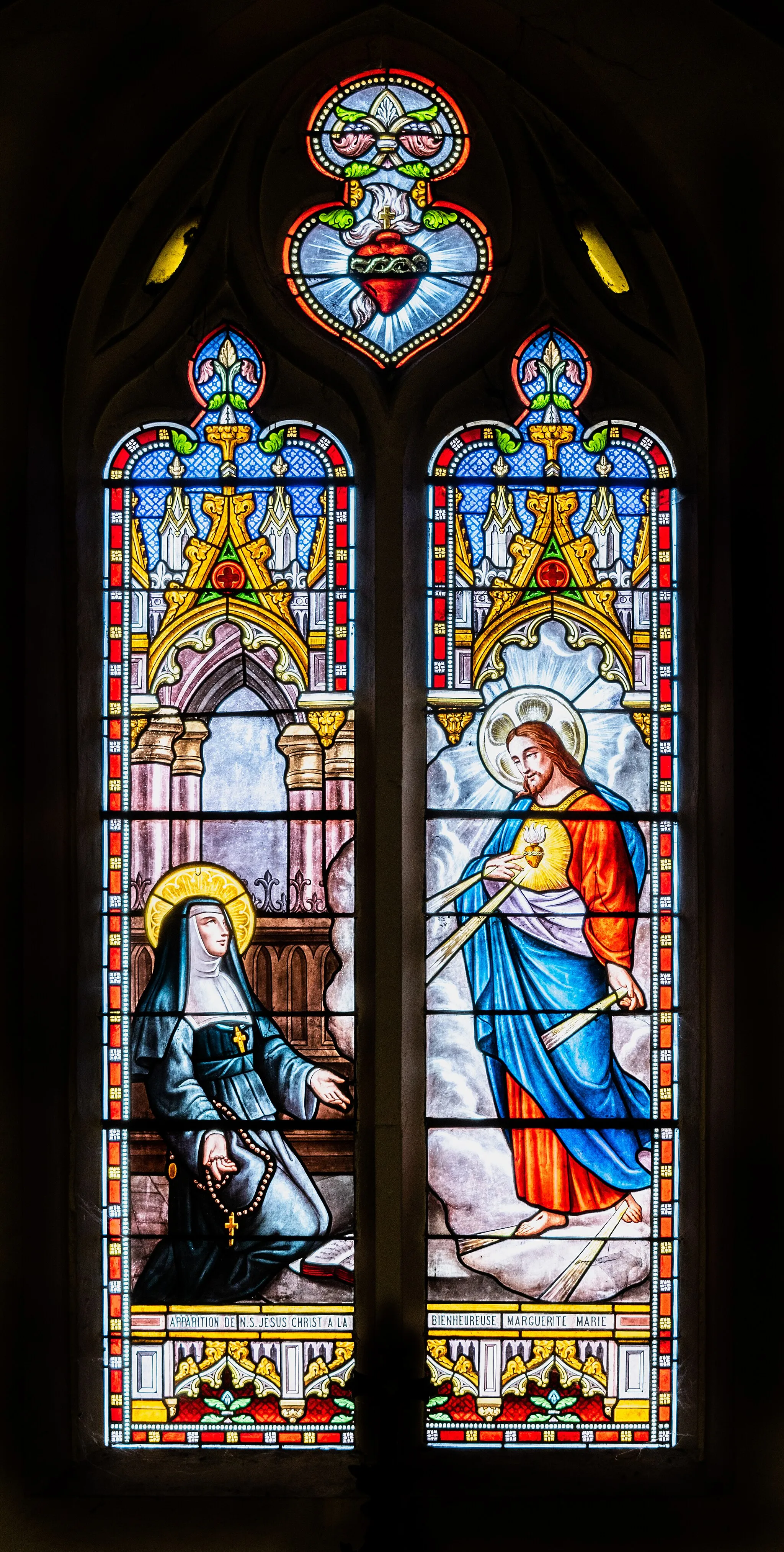 Photo showing: Stained-glass window in the Saint Peter in chains church in Rignac, Aveyron, France