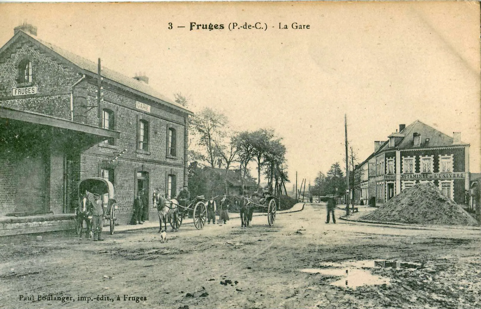 Photo showing: Carte postale ancienne éditée par Paul Boulanger à Fruges, n°3 : FRUGES - La Gare