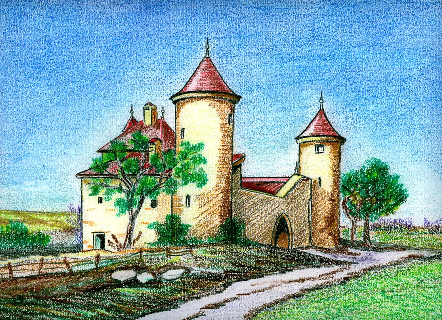 Photo showing: Château d'Etrembières, dessin au crayon gras
