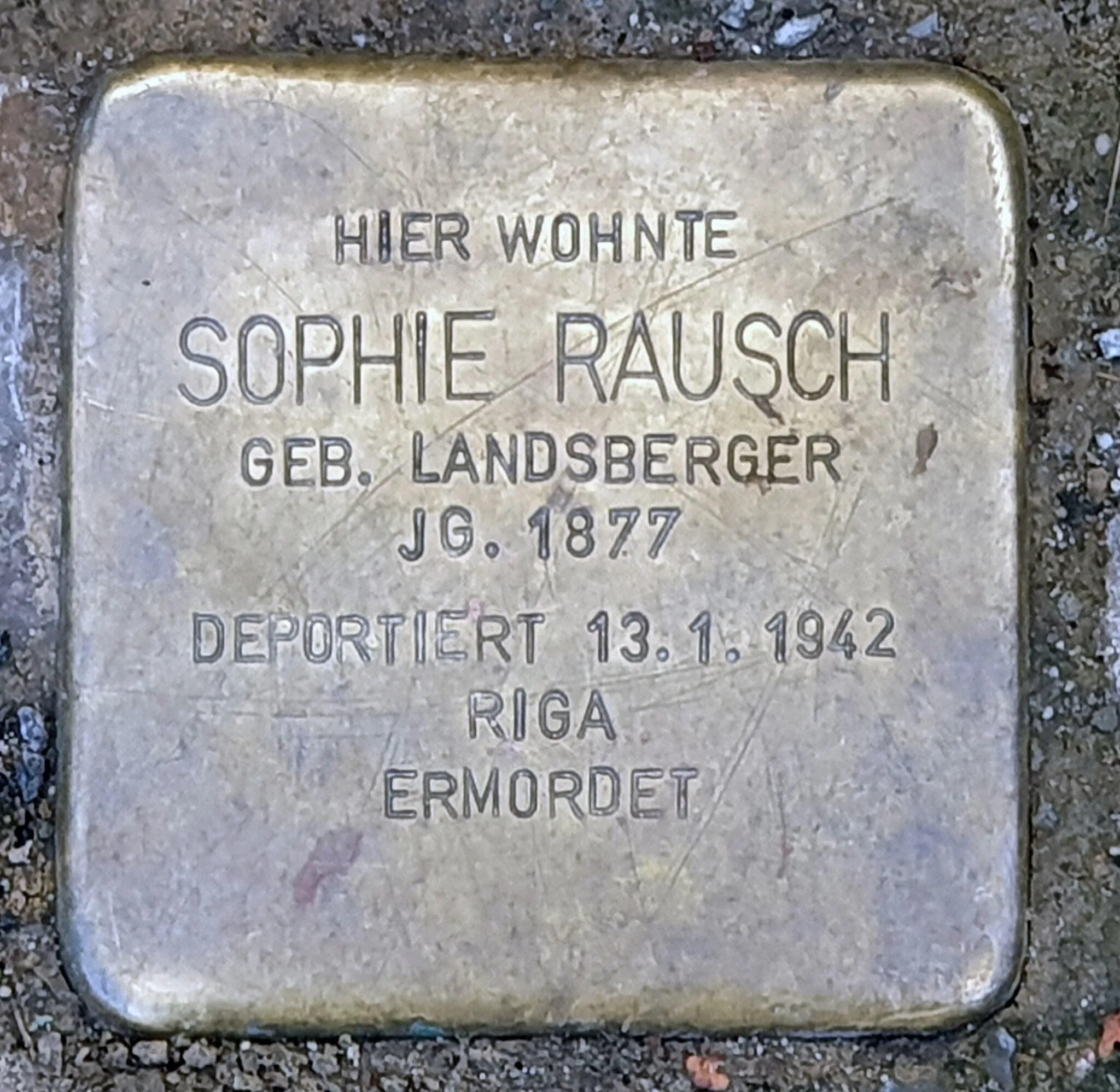 Photo showing: "Stolperstein" (stumbling block), Sophie Rausch, Burgherrenstraße 2, Berlin-Tempelhof, Germany
