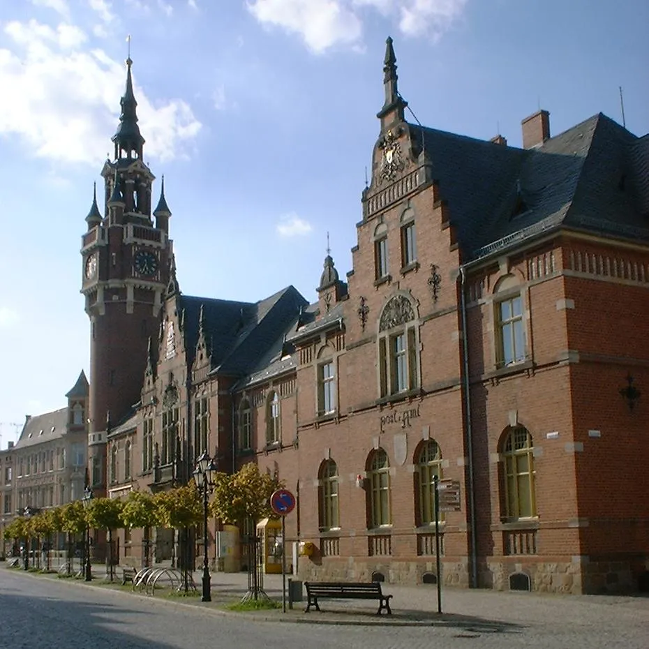 Photo showing: Town hall and post office in Dahme in Brandenburg, Germany
