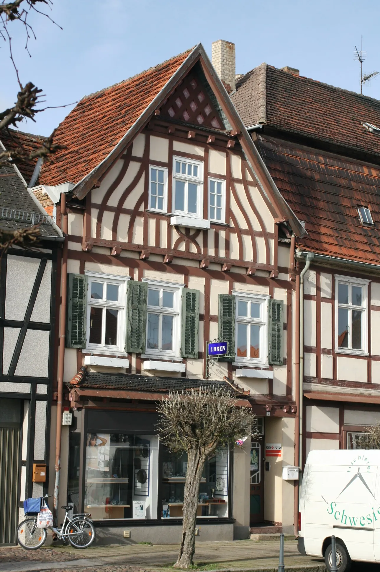 Photo showing: Denkmalgeschütztes Fachwerkhaus Am Markt 5 in Wusterhausen/Dosse