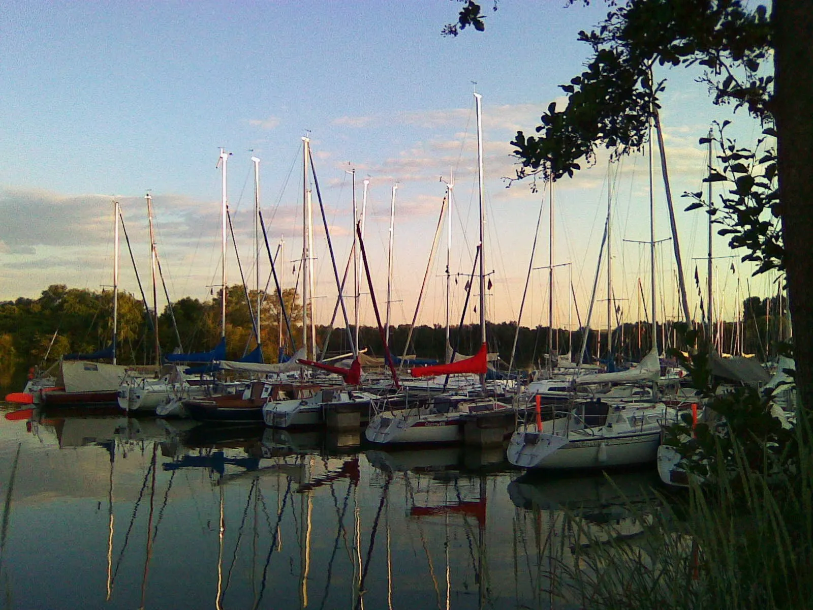 Photo showing: Ein Hafen an der Northeimer Seenplatte (Kiessee), an dem diverse Schiffe anliegen.