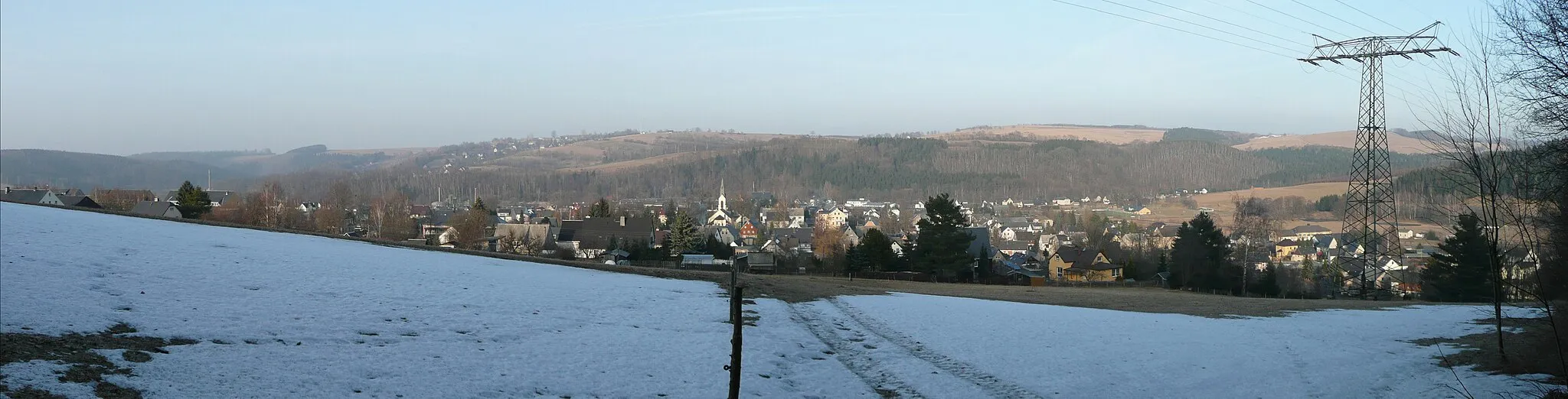 Photo showing: Panoramablick von Süden über Pockau nach Görsdorf