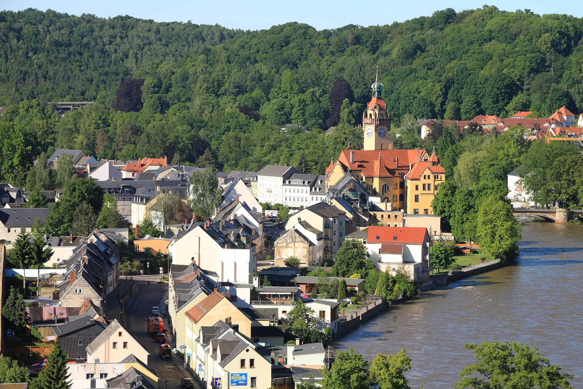 Photo showing: Blick auf das Zentrum von Waldheim mit Zschopau