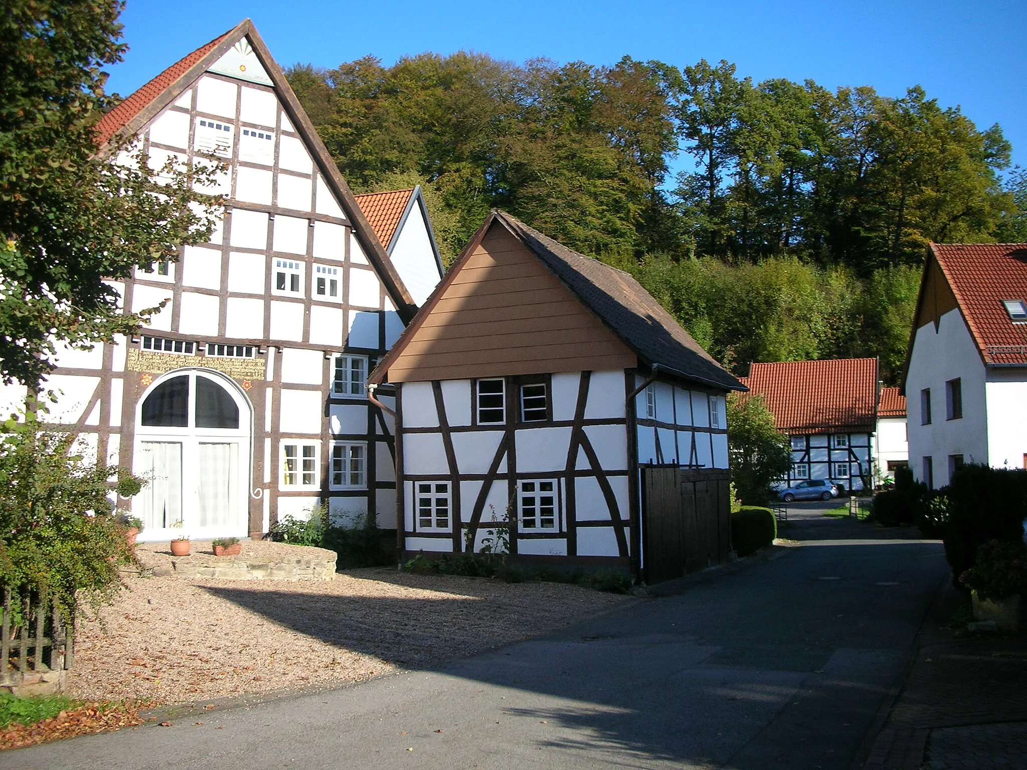 Photo showing: Timber framing styled street in the village Hillentrup, a part of the municipality Dörentrup