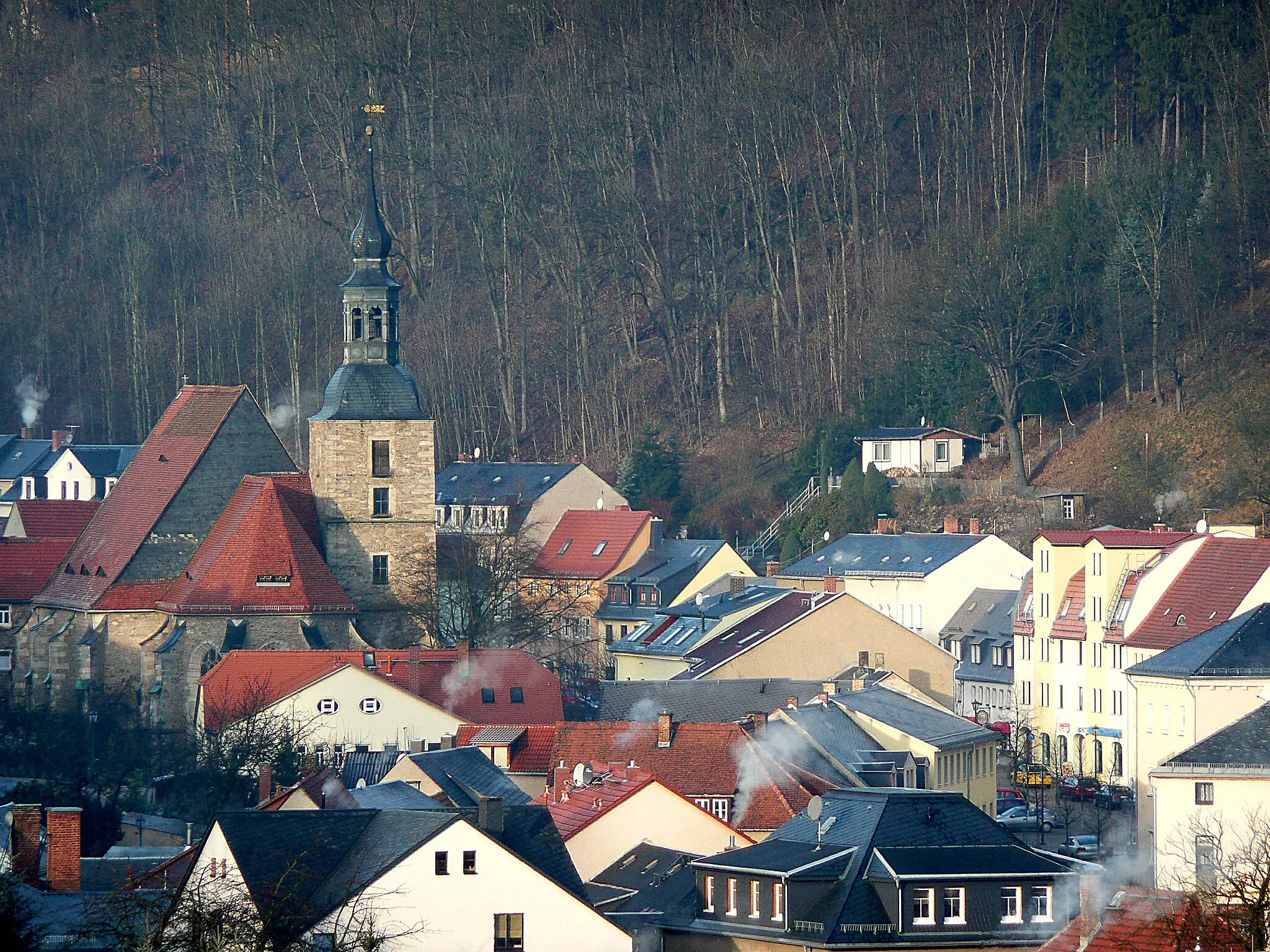 Photo showing: This image shows Glashütte with the St. Wolfgangs-church.