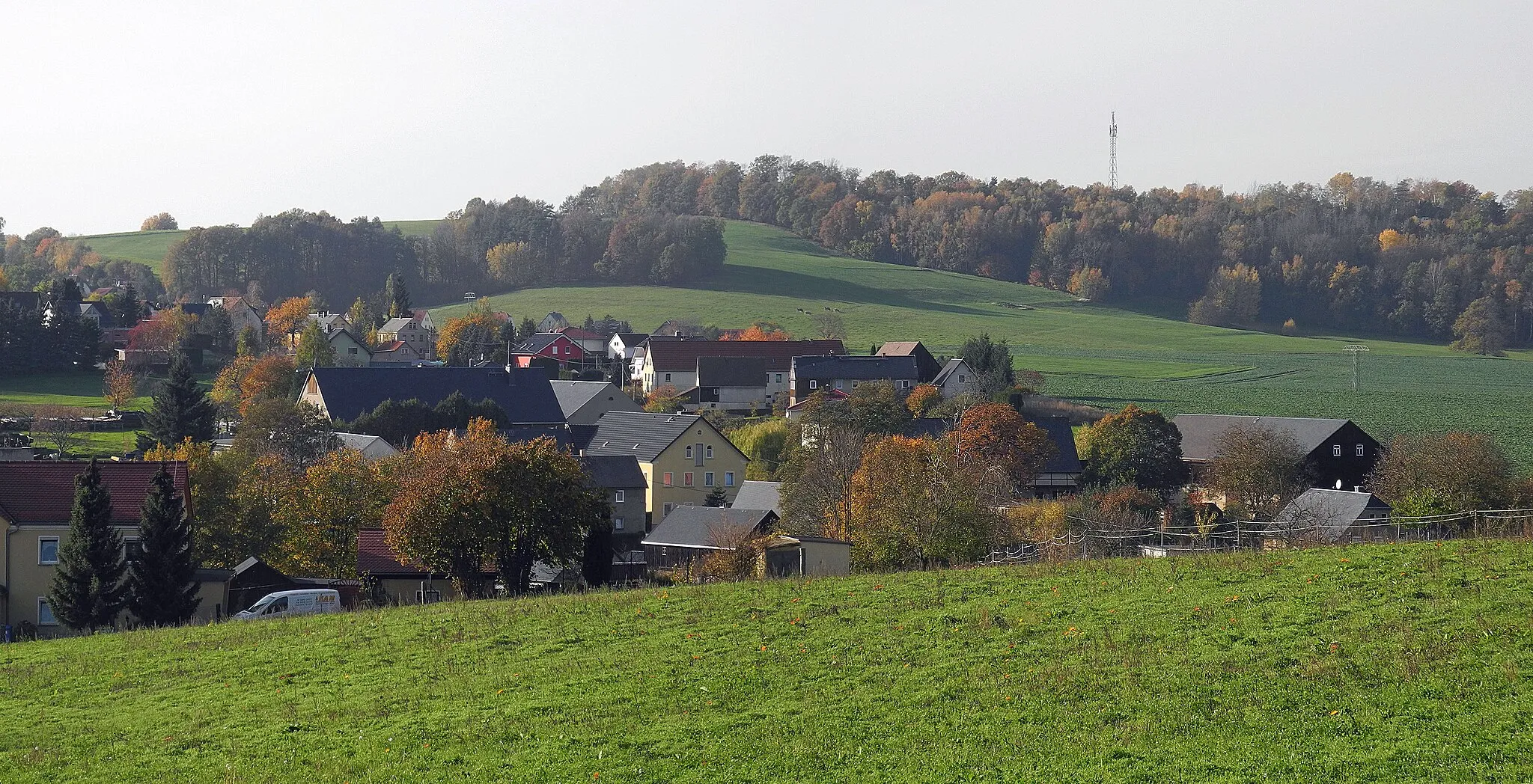 Photo showing: Blick auf Steina (Sachsen) mit dem Schwedenstein