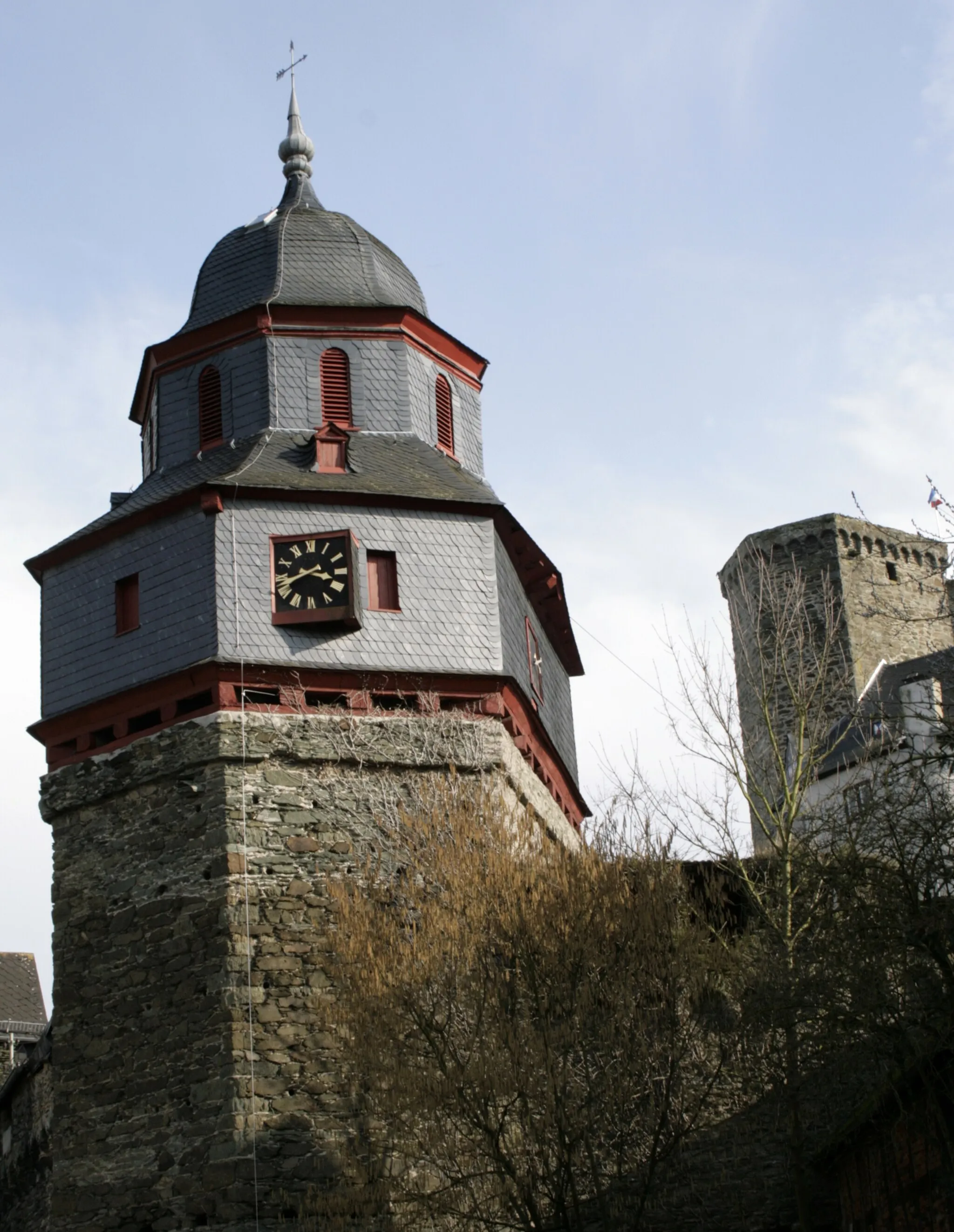 Photo showing: Glockenturm der evangelischen Kirche in Runkel, Deutschland, ehemals Wachturm der Stadtmauer