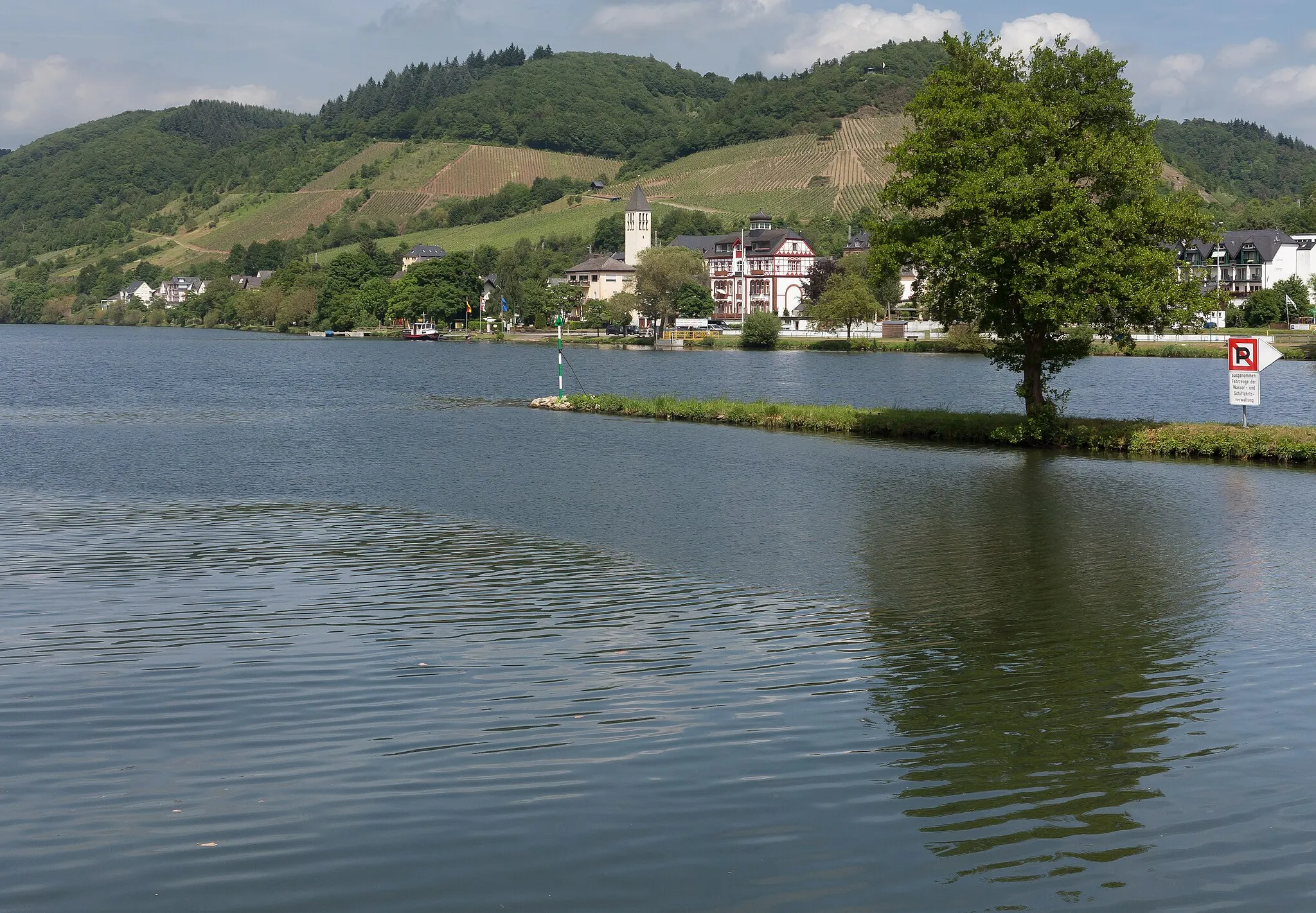 Photo showing: Bullay, view to the village with church (die Katholische Pfarrkirche Sankt Maria Magdalena)