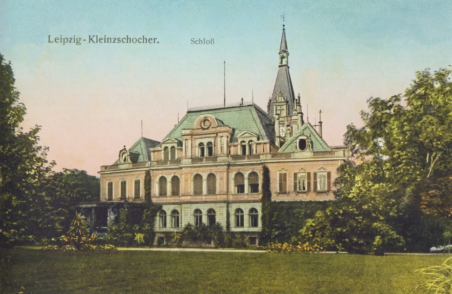 Photo showing: Das Schloss Kleinzschocher von der Parkseite, um 1915