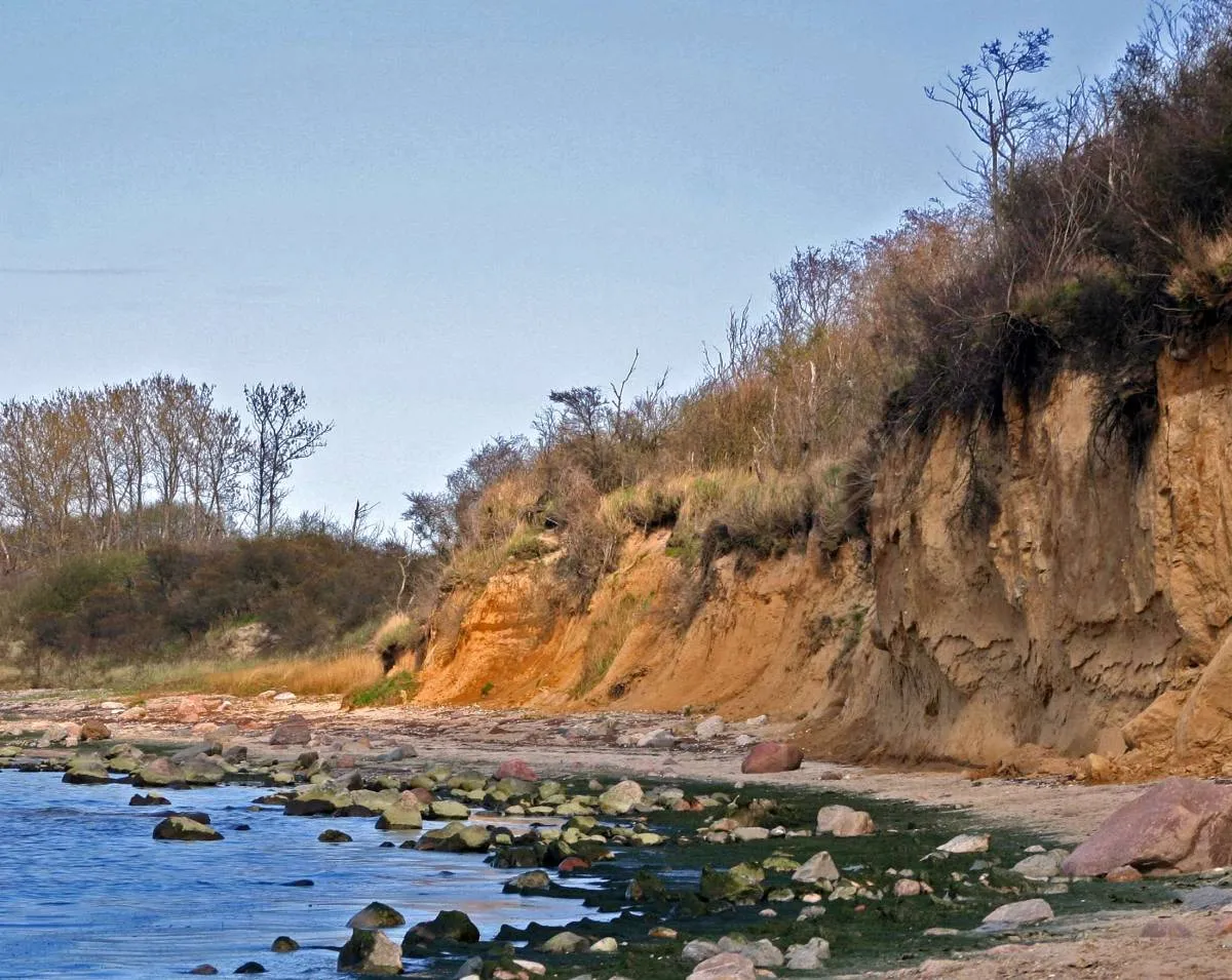 Photo showing: Naturschutzgebiet Küstenlandschaft zwischen Priwall und Barendorf mit Harkenbäkniederung. Steilküste bei Rosenhagen.