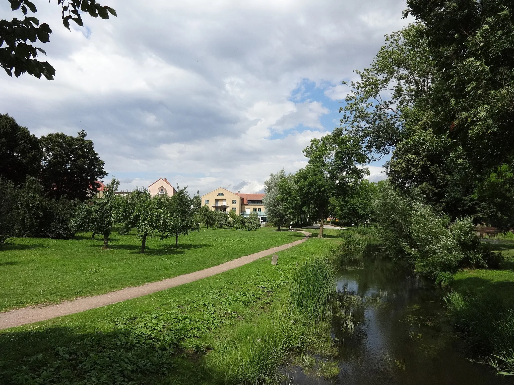 Photo showing: Volkspark an der Goethestraße in Malchin. Durch ihn verläuft die Ostpeene.