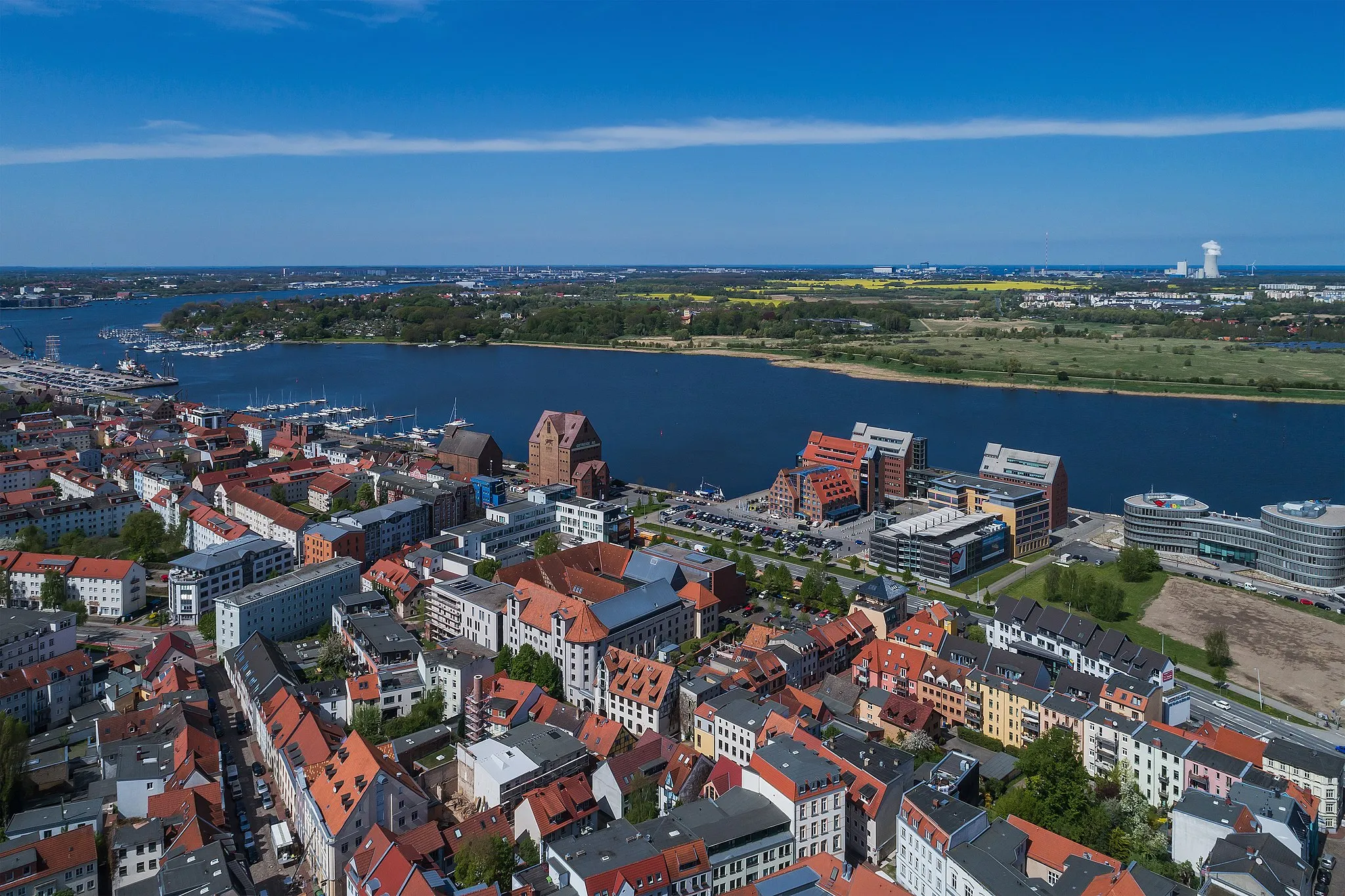 Photo showing: Aerial photo near the urban port in Rostock, Germany