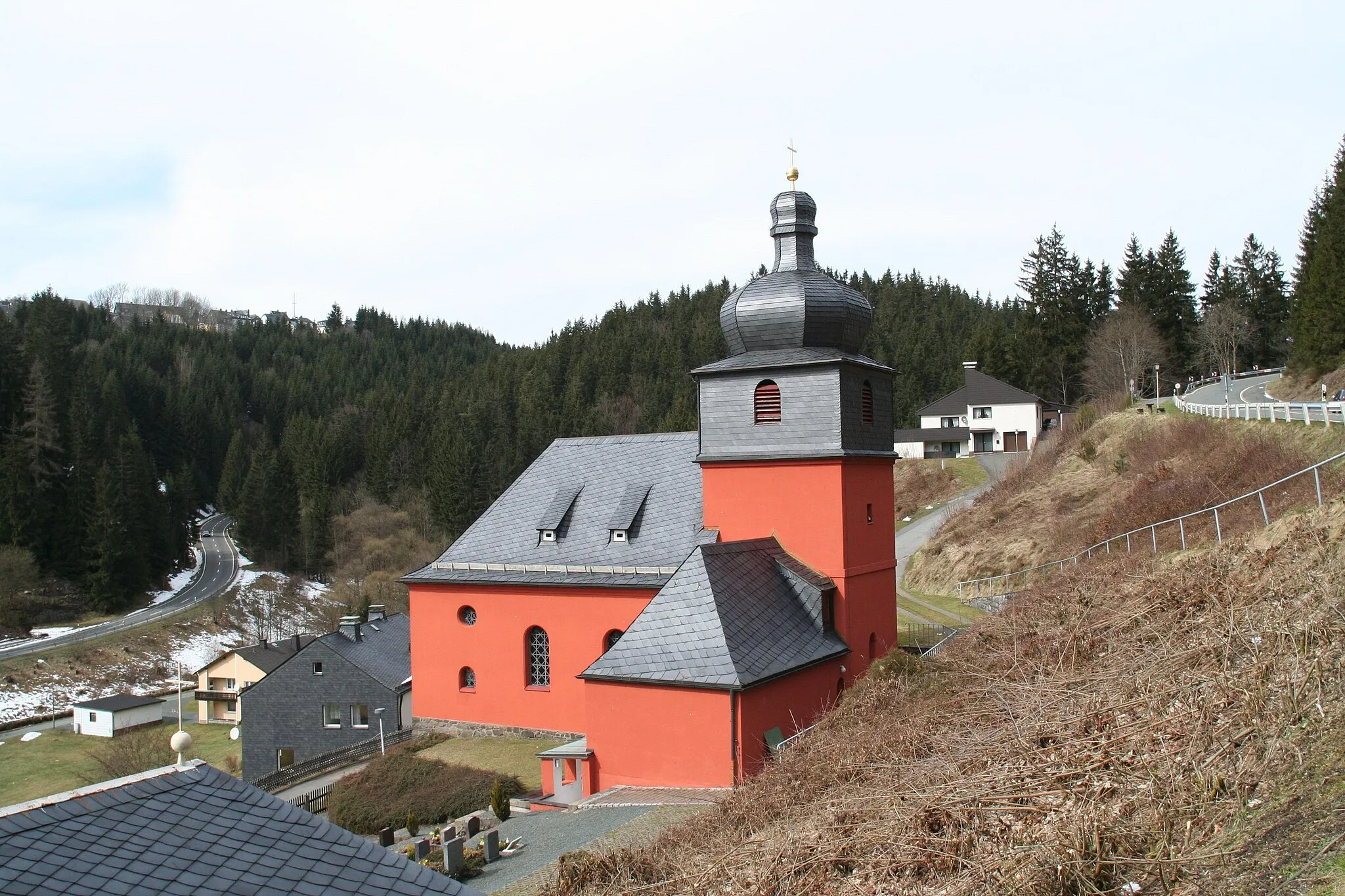 Photo showing: evangelisch-lutherische Jubilate-Kirche in Nordhalben-Grund (Landkreis Kronach, Regierungsbezirk Oberfranken, Freistaat Bayern, Deutschland), Grundsteinlegung Oktober 1925