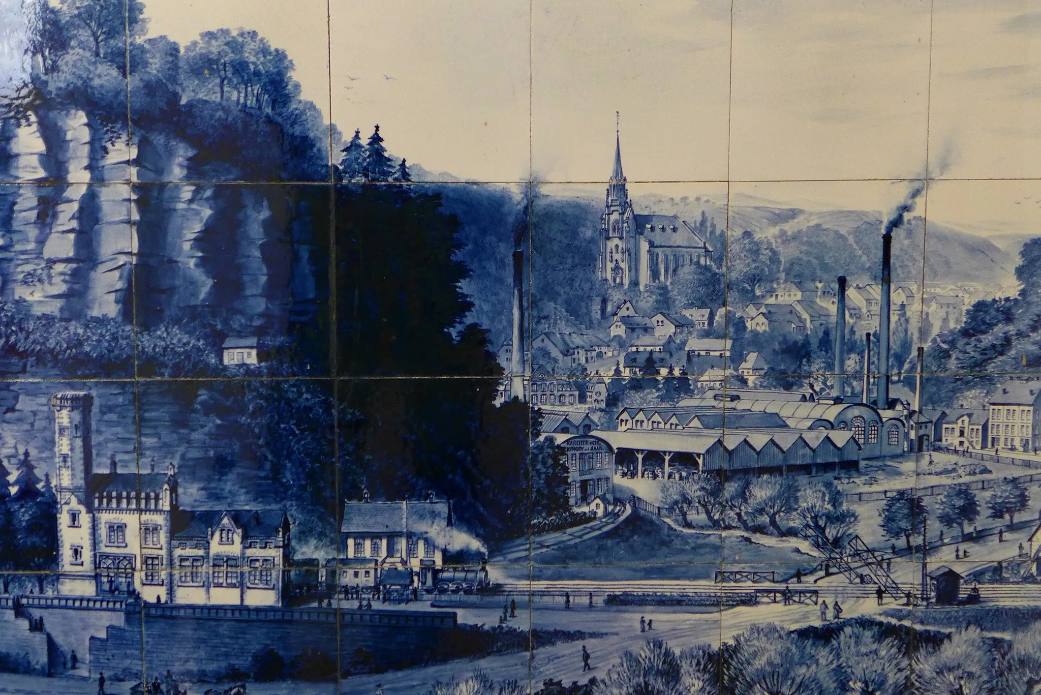 Photo showing: Beckingen am Ende des 19. Jahrhunderts, Ausschnitt aus einem Fliesenbild von Peter Winkel im Merziger Museum Schloss Fellenberg