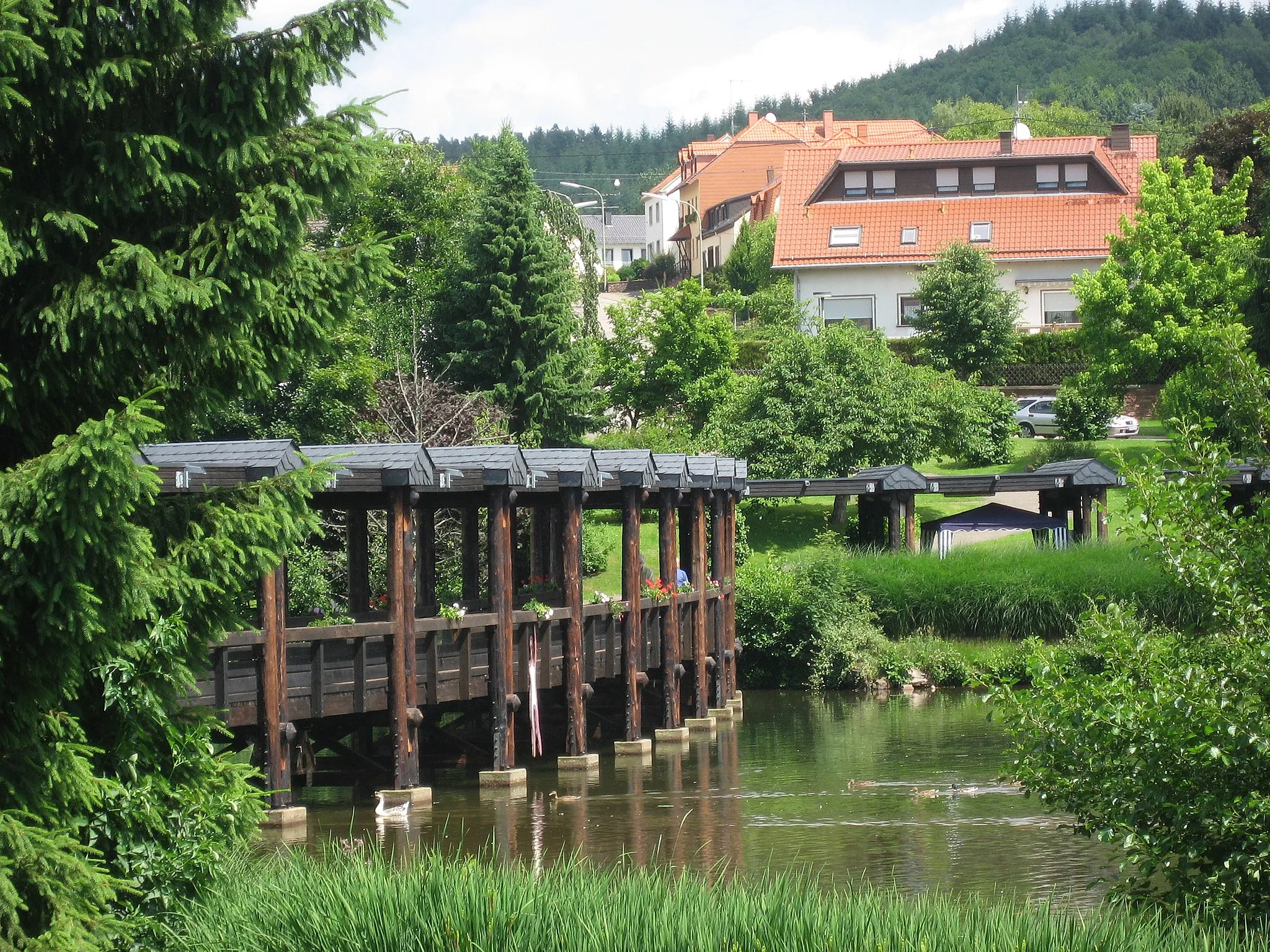 Photo showing: Wooden Bridge over the Kurpark Weiskirchen
