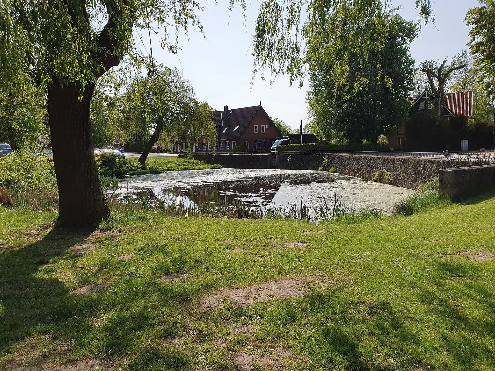 Photo showing: Eastern view of the village pond  in Hoisdorf, Hoisdorf municipality, Stormarn district, Schleswig-Holstein state, Germany.