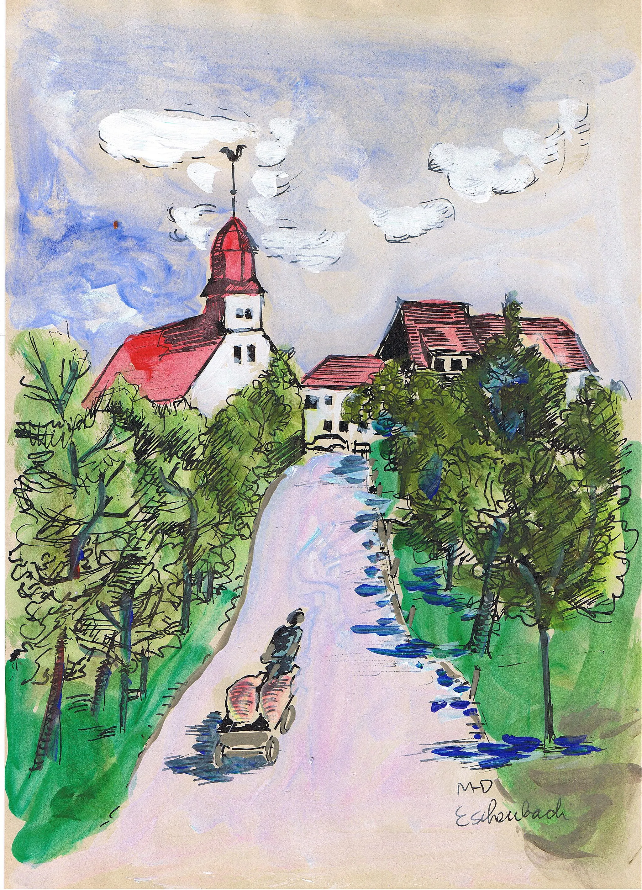 Photo showing: Eschenbach (Württemberg), water color