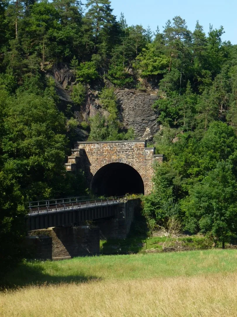 Photo showing: Lochgut-Tunnel und Elsterbrücke zwischen Wünschendorf und Berga